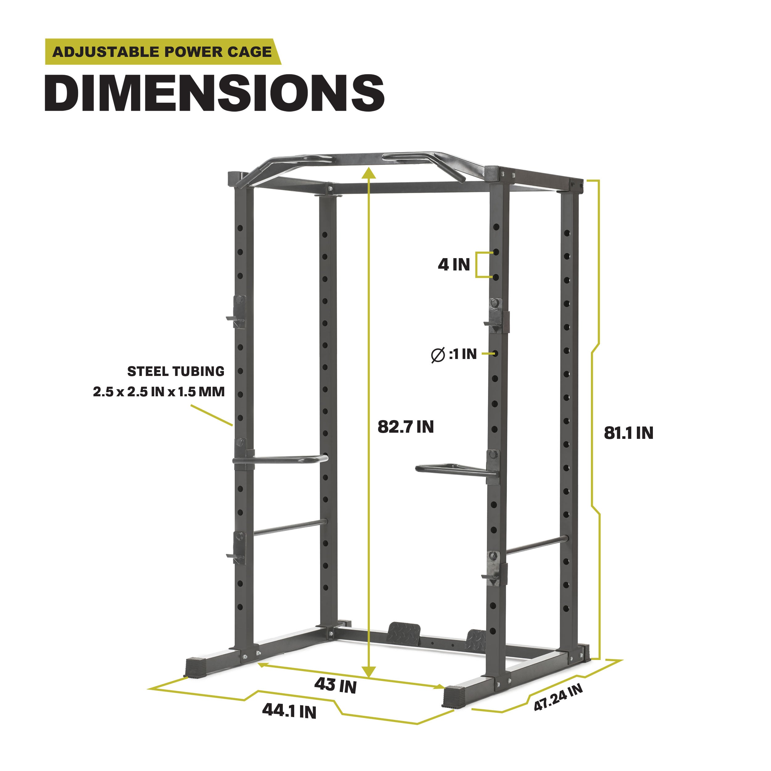 PRCTZ Adjustable Power Cage - 1000 lb Weight Capacity, Heavy Duty Squat Rack with Pull-Up Bar & Dip Station | Perfect for Home Gym, CrossFit Training & Strength Workouts
