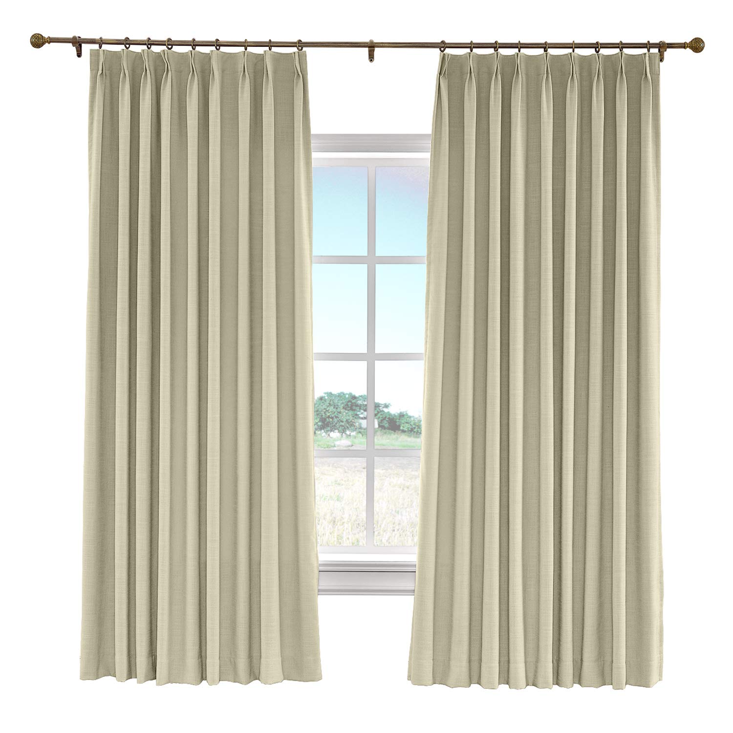 Cololeaf Faux Linen Blackout Curtain Panel - Pinch Pleat Drapes for Traverse Rod, Ring Clip or Track - Light Khaki 100W x 96L Inch (1 Panel) - Perfect for Living Room, Bedroom & Home Theater Light Control