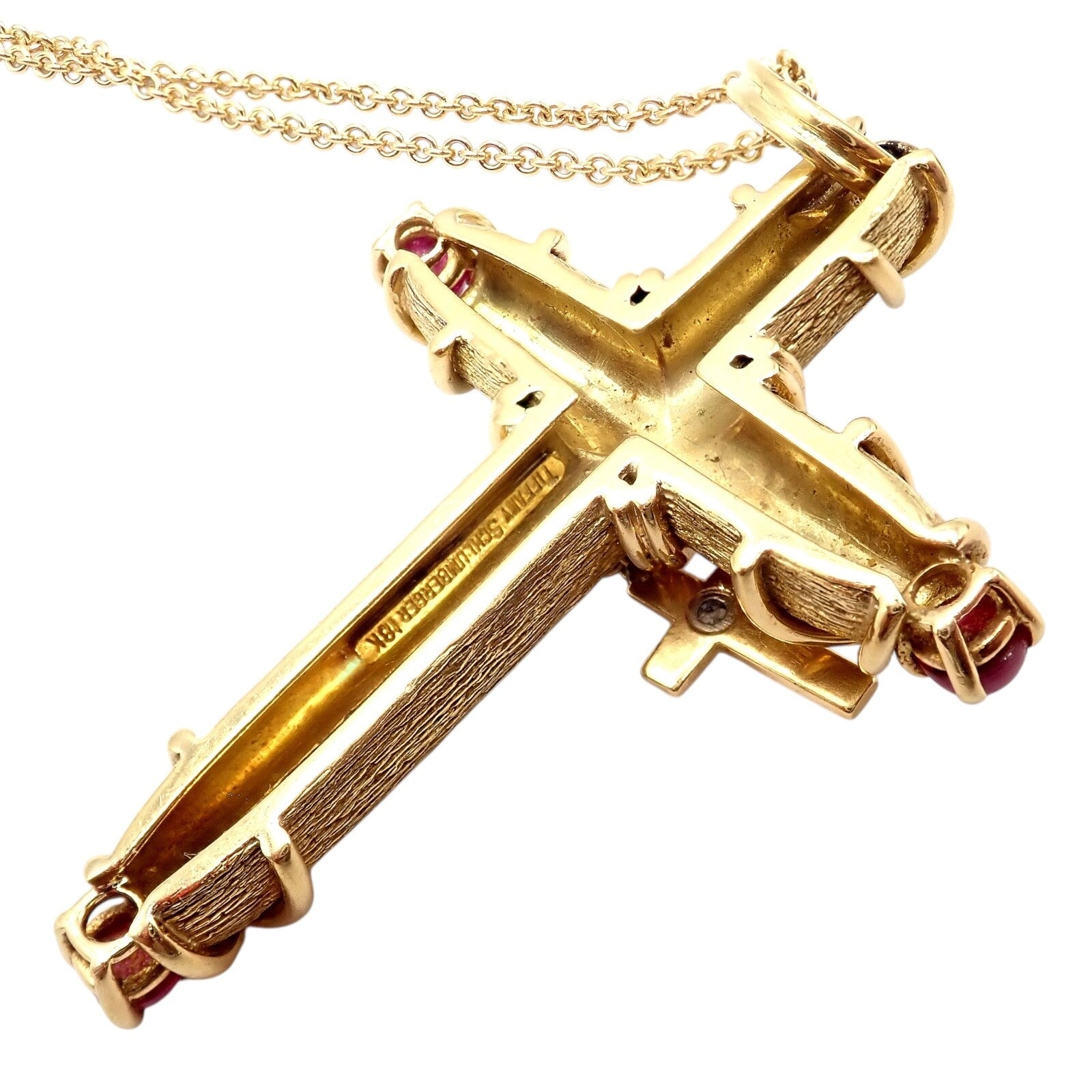 Tiffany & Co Schlumberger 18k Yellow Gold Ruby Diamond Cross 24