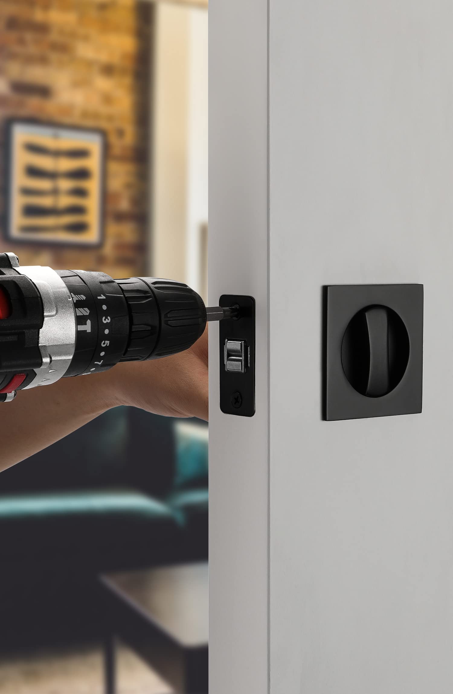 GoldenWarm Matte Black Pocket Door Lock - 2 Pack Contemporary Privacy Square Sliding Door Hardware for Bedrooms, Bathrooms & Closets