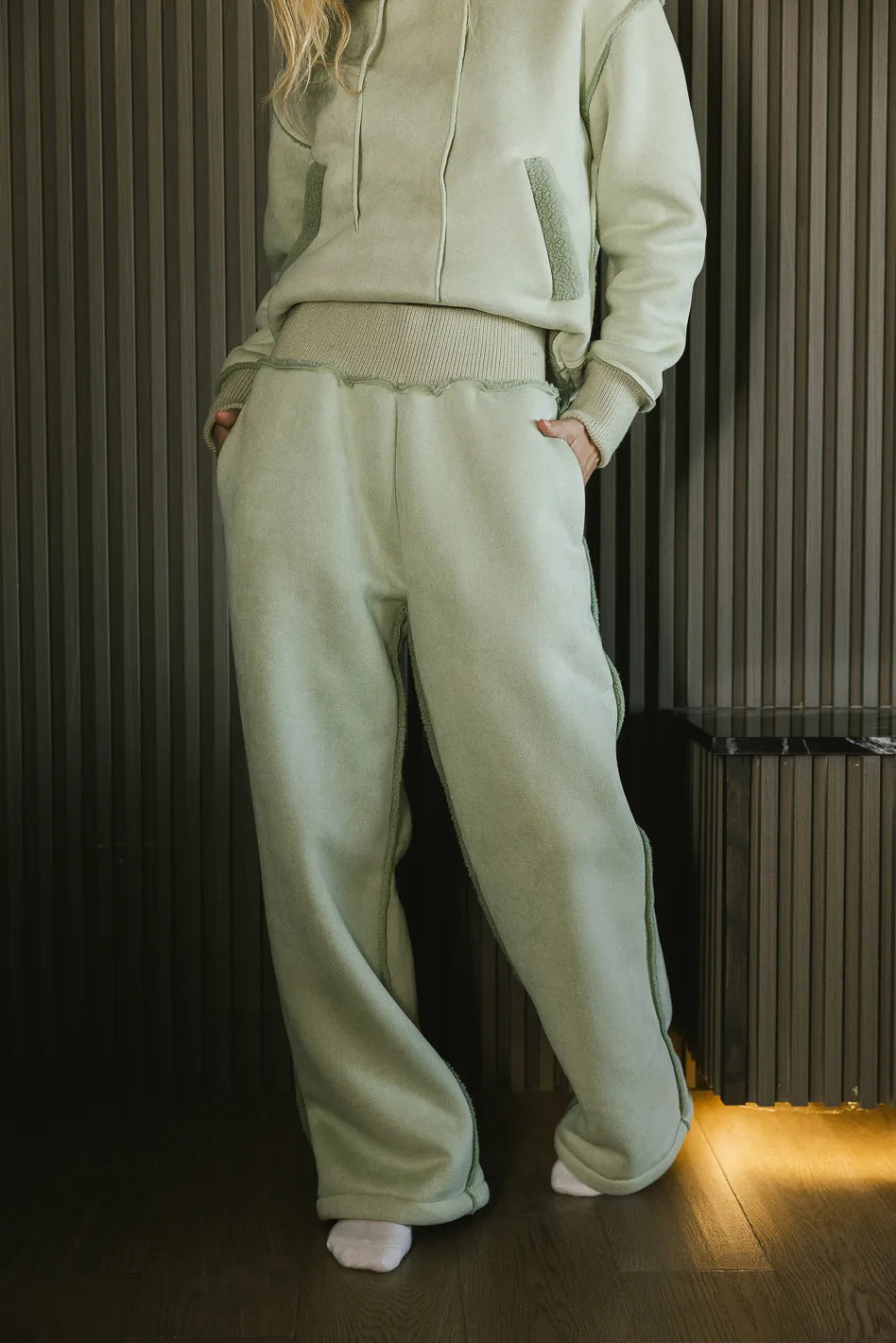Mattie Faux Shearling Pants in Sage Green - Cozy Winter Lounge Pants for Women | Perfect for Home Relaxation & Casual Outings | FINAL SALE