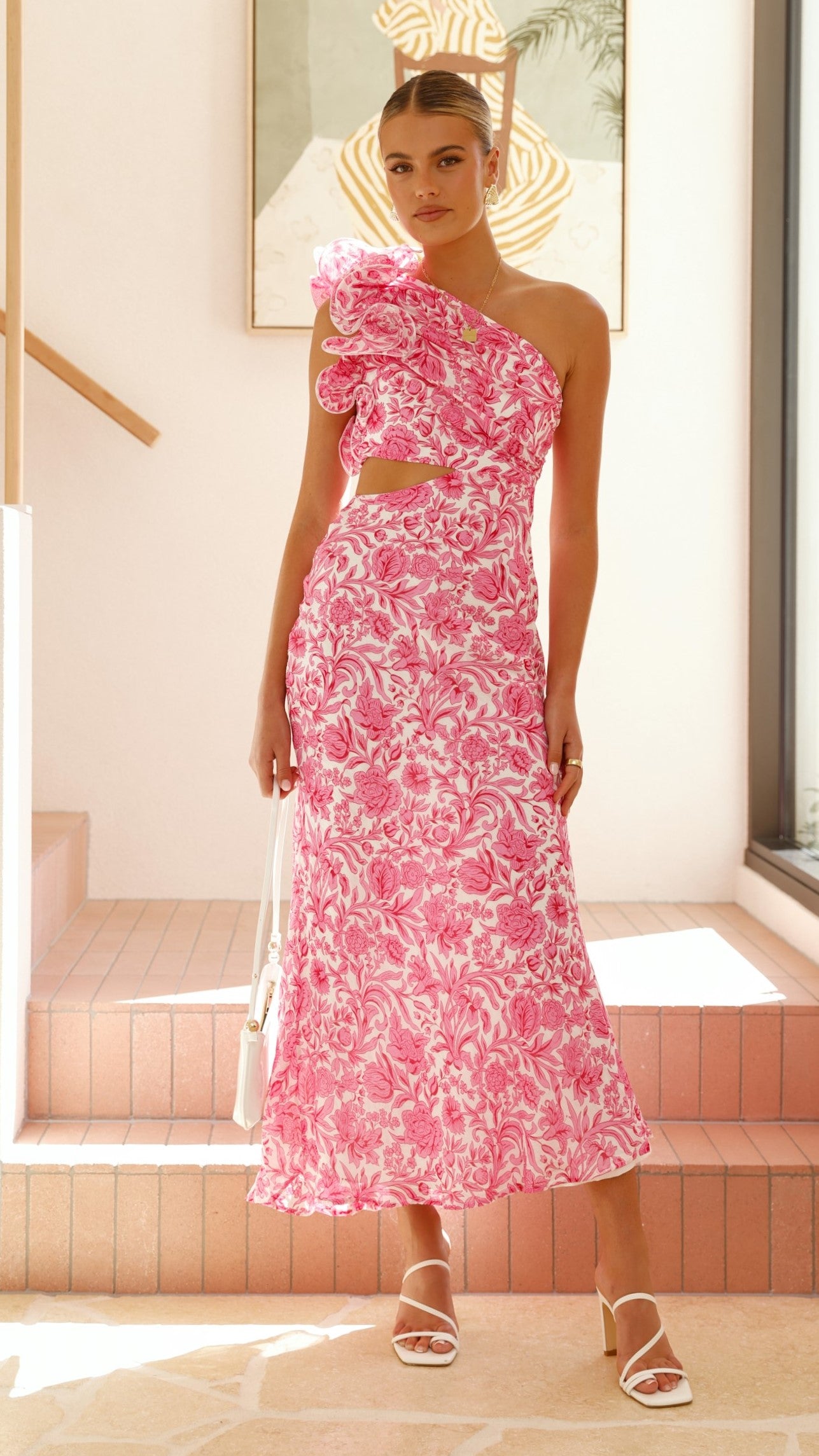Amina Maxi Dress - Pink Floral Print Long Summer Dress for Women, Beach Wedding Party Vacation Outfit