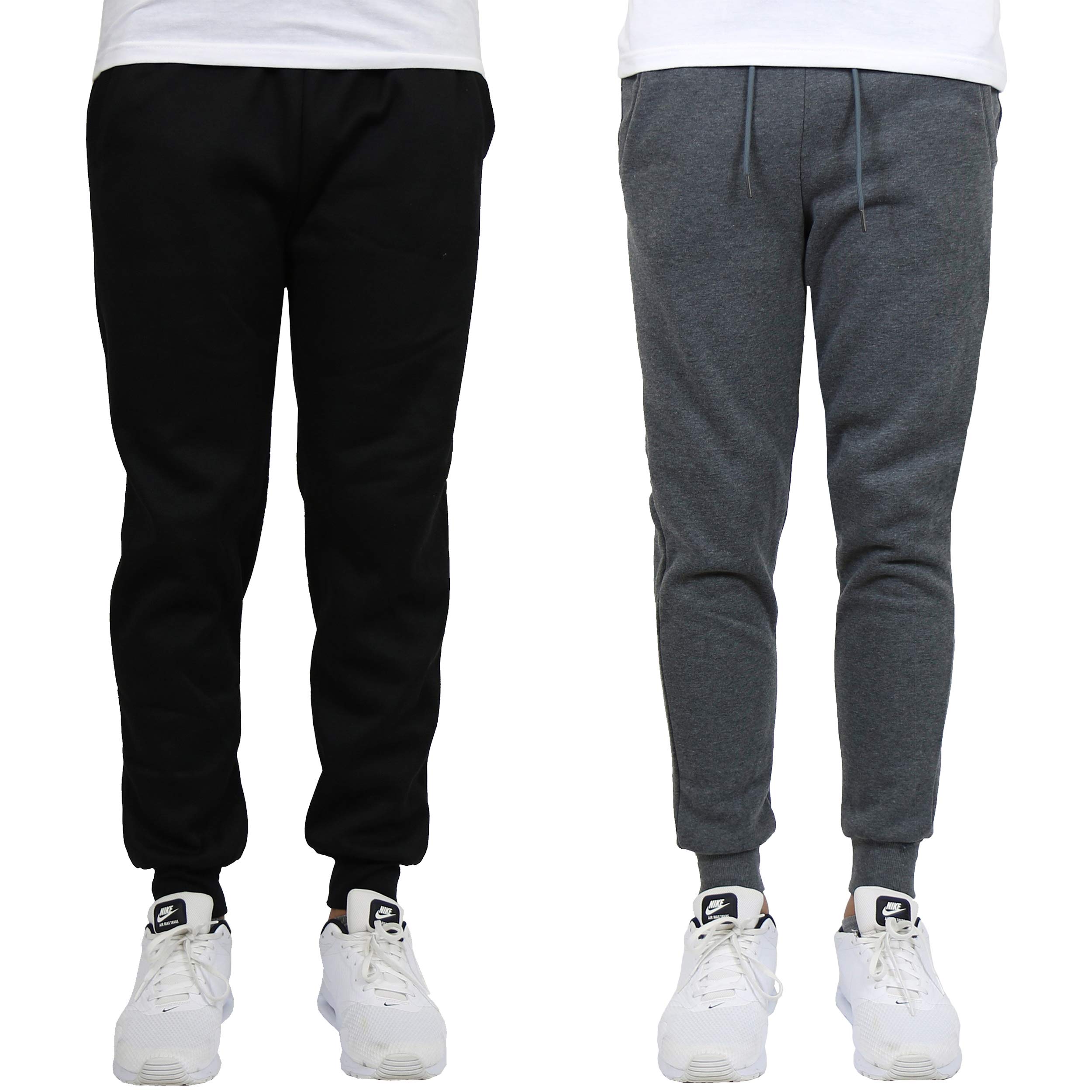 Harvic Men's Fleece Jogger Sweatpants 2-Pack - Soft Comfortable Lounge Pants for Casual Wear, Gym & Home Relaxation