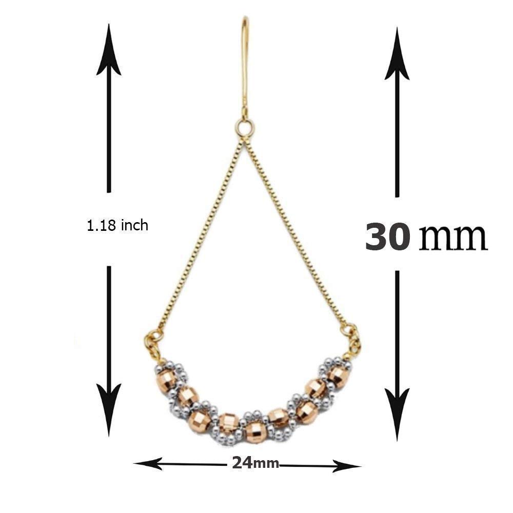 14K Gold Tri-Color Diamond Cut Beaded Hanging Earrings for Women - Elegant Everyday Jewelry Gift for Girlfriend, Wife - Perfect for Date Night, Office Wear & Special Occasions