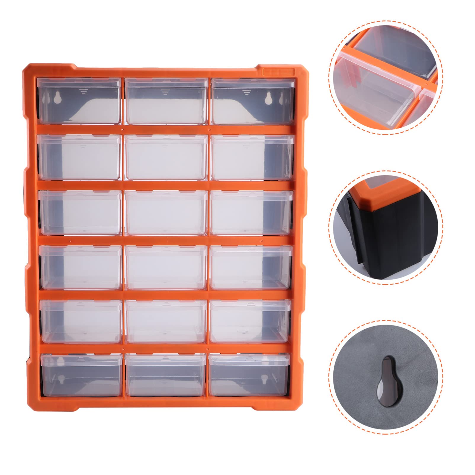 GANAZONO 18-Drawer Plastic Storage Cabinet for Hardware, Crafts & Small Parts - Orange | Organize DIY Supplies, Beads, Nails, Screws & More | Perfect for Workshops, Craft Rooms & Garages