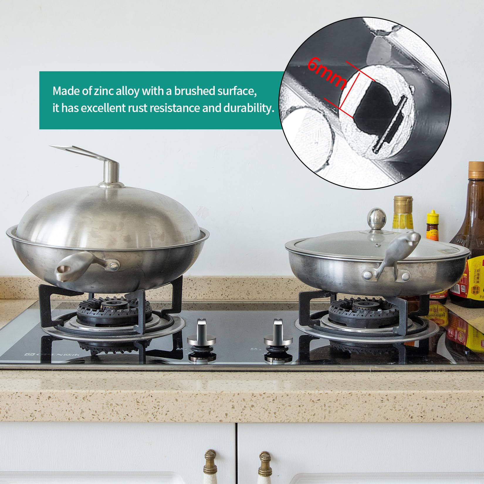 6 Pcs Gas Stove Control Knobs - 6mm Metal Cooker Knobs with Silver Adapters - Replacement Stove Knobs for Kitchen Ovens, Gas Hobs & Cooktops - Perfect for Upgrading Old or Damaged Stove Controls (Home Kitchen Use)