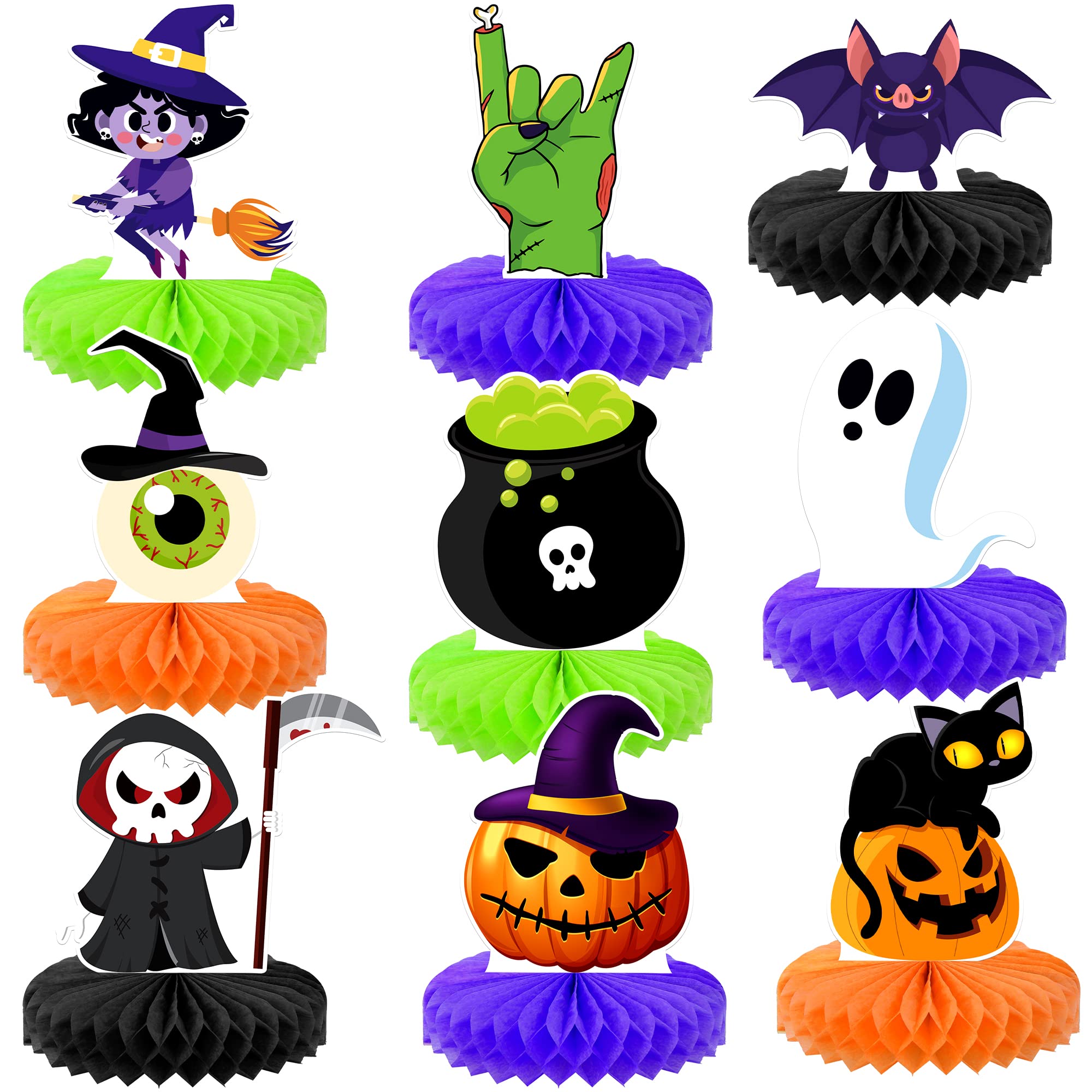 KatchOn Halloween Honeycomb Centerpieces - Pack of 9 | Spooky Table Decorations for Halloween Parties, Kids Birthday & Home Decor | Perfect for Dining Table, Mantel & Party Backdrops