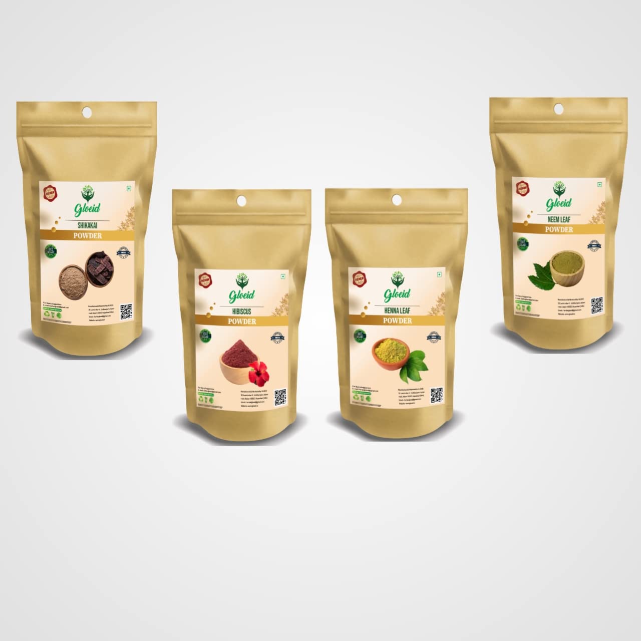 Organic Hair Care Combo Pack - Shikakai Powder, Hibiscus Powder, Henna Powder & Neem Powder (50g Each) for Hair Growth, Dandruff Treatment & Scalp Care | Natural Ayurvedic Herbs for Stronger, Healthier Hair | Perfect for DIY Hair Masks & Herbal Hair Rinse