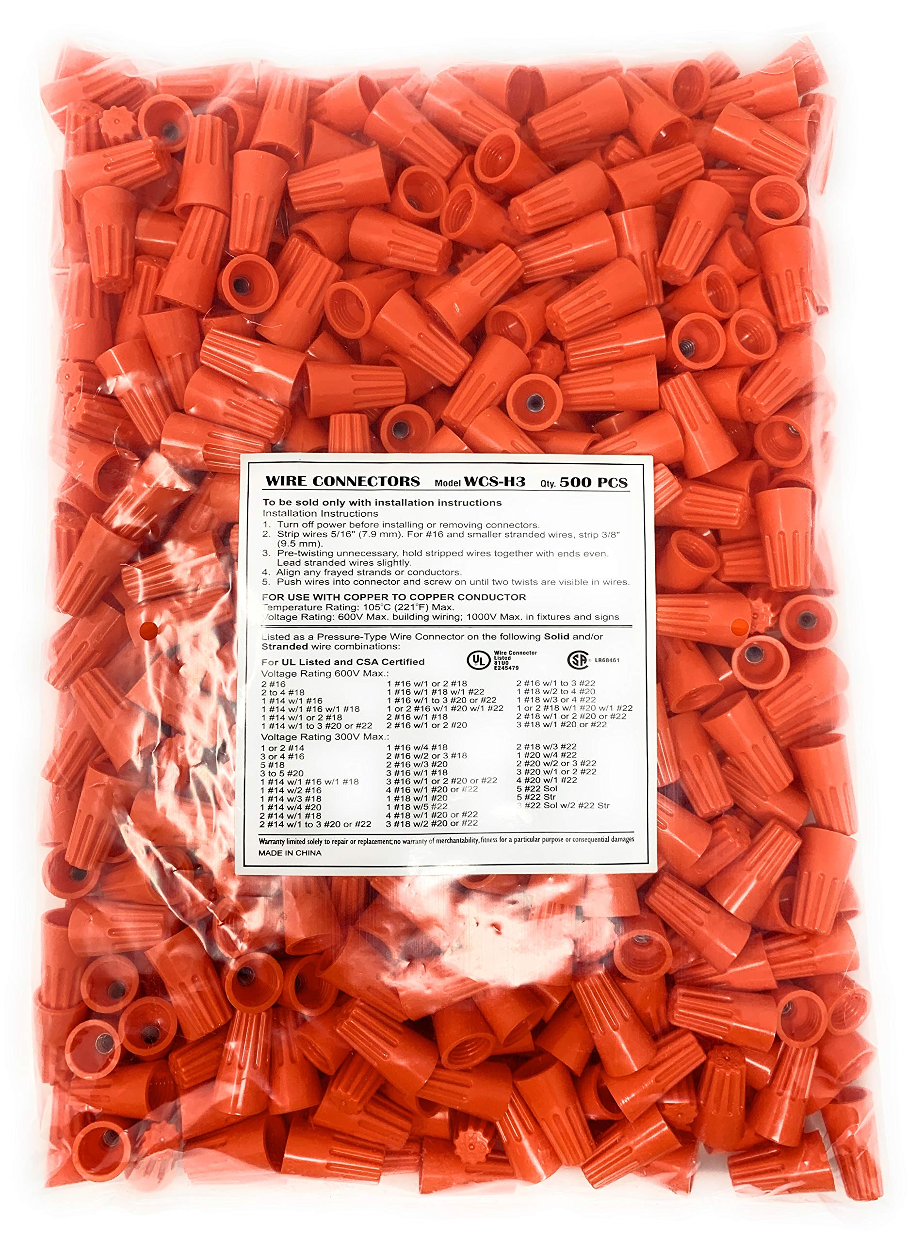 500 Pack Orange Electrical Wire Connectors - UL Listed, Waterproof, for Home Wiring, Automotive, and DIY Electrical Projects