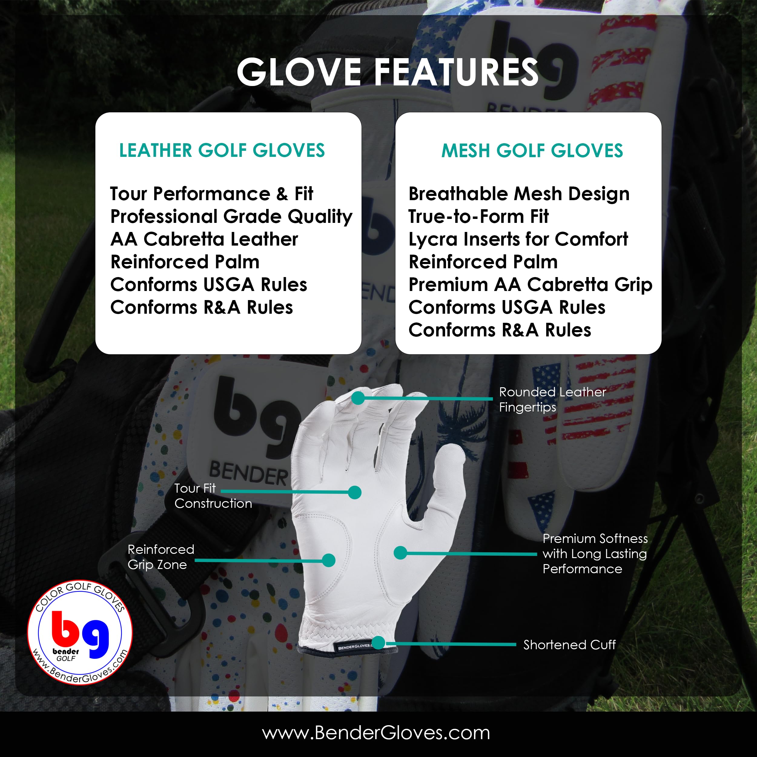 BG Bender Men's Golf Gloves - Breathable Mesh Design, Durable & Comfortable for All-Weather Play - Perfect for Driving Range, Course Practice & Tournament Use
