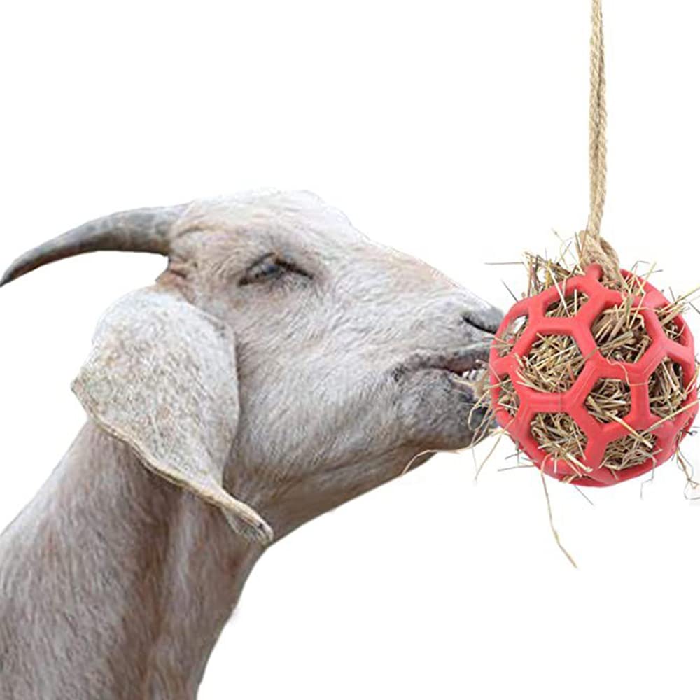 WYLEIXO 2-Pack Hanging Goat Sheep Treat Ball - Slow Feeder Hay Dispenser Toy for Horses, Goats & Sheep (Red) - Perfect for Boredom Relief & Enrichment in Barns, Pastures & Petting Zoos