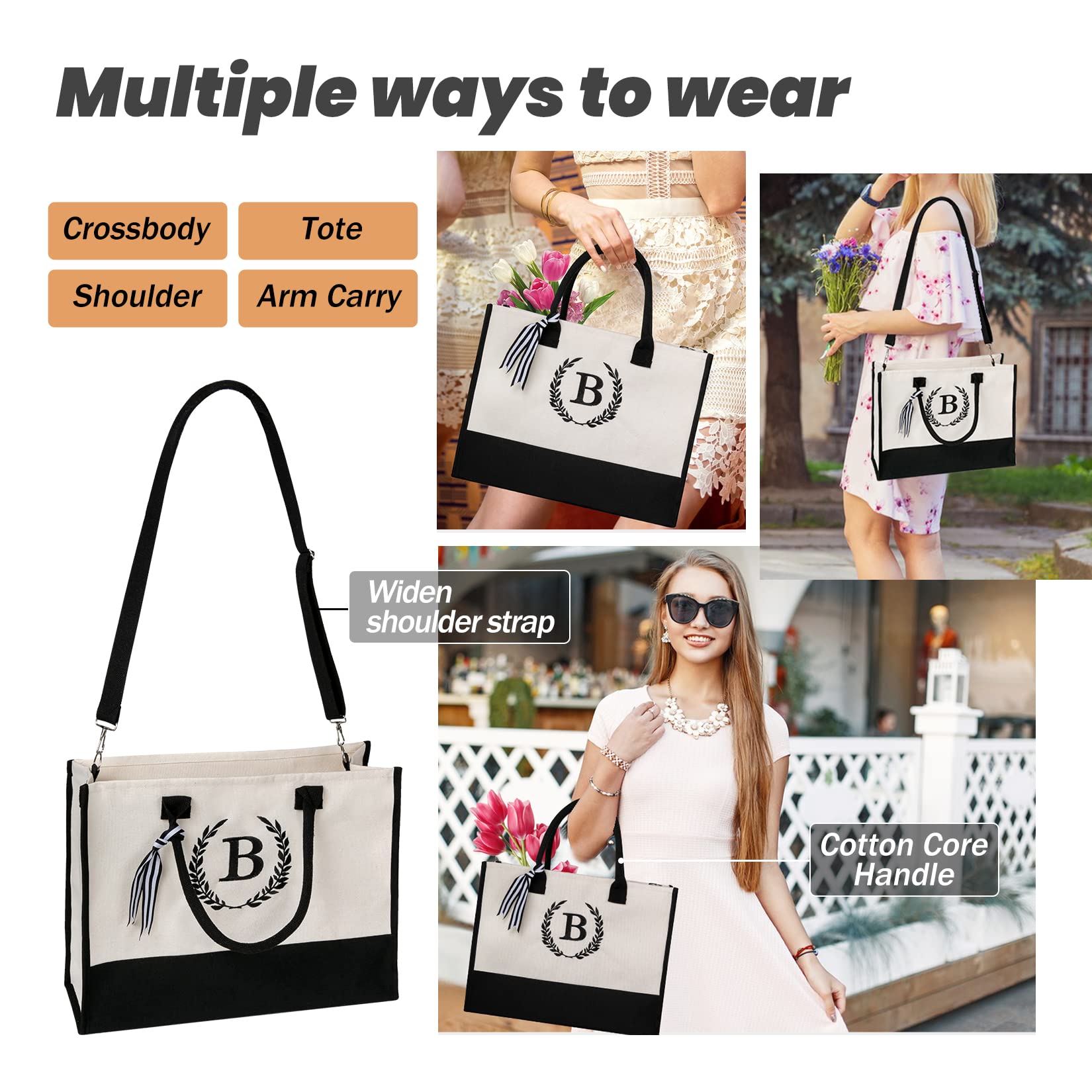 Custom Monogrammed Beach Tote Bag for Women - Personalized Zippered Canvas Tote - Perfect Birthday Gift, Bridesmaid Present & Summer Vacation Essential | Great for Beach Trips, Poolside Lounging & Travel Accessories