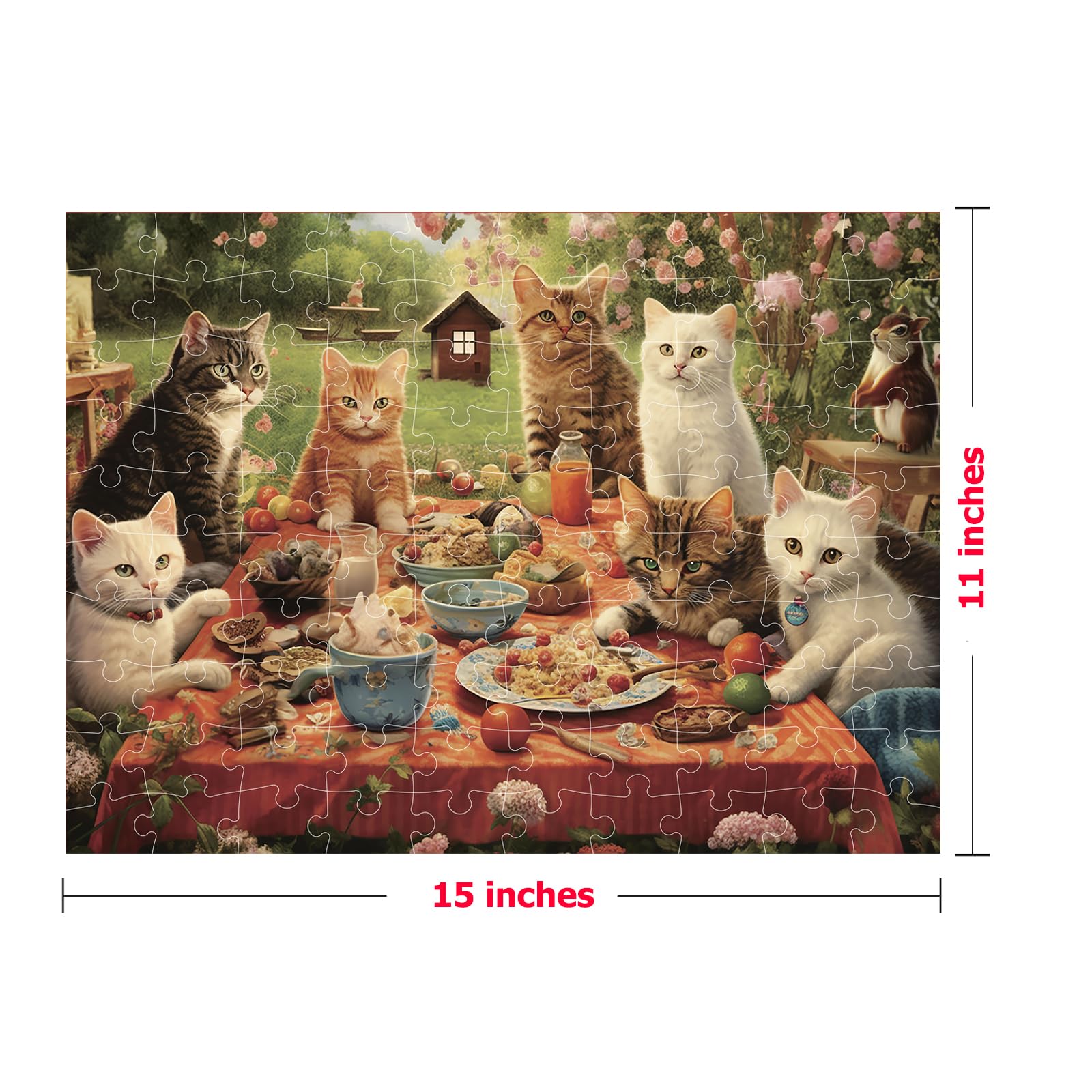 100-Piece Jigsaw Puzzle for Adults & Kids Ages 6-12 - Cute Cat Puzzle with Picnic Theme - Perfect for Family Game Night & Educational Playtime