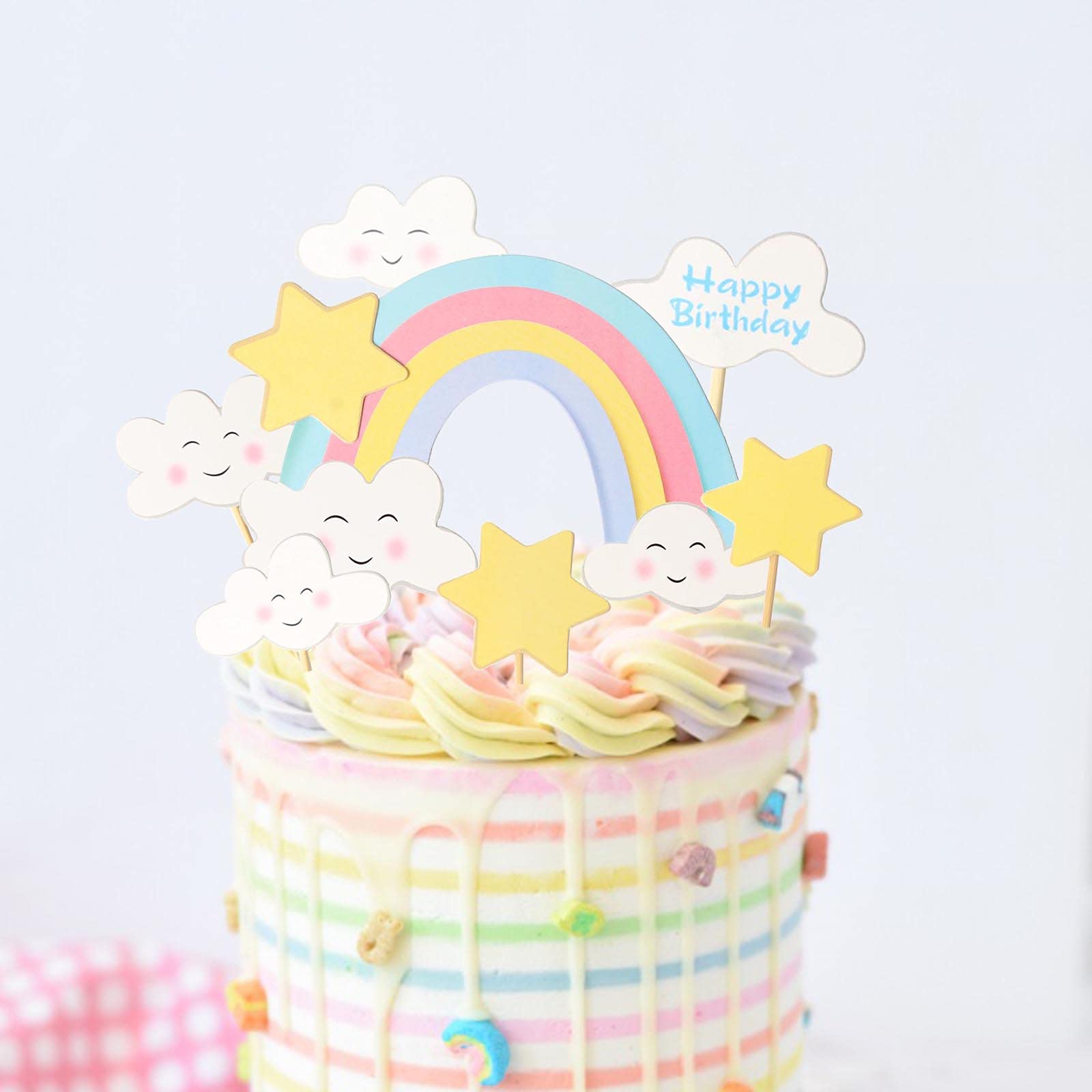 Happy Birthday Cake Topper - Rainbow Cloud Cake Decorations for Kids Birthday Parties | Perfect for Children's Cakes, Cupcakes & Dessert Table Decor