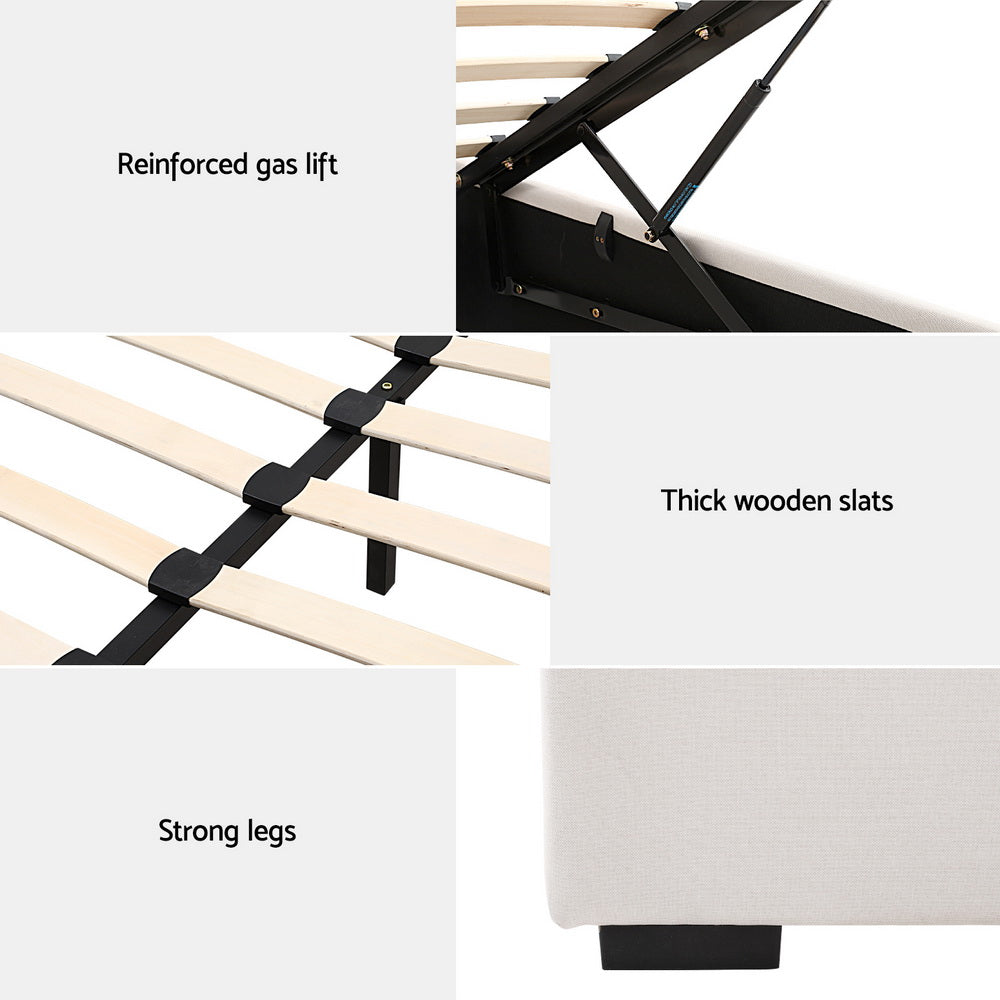 Dorilla Gas Lift Storage King Bed Frame in Beige - Modern Platform Bed with Hydraulic Lift for Easy Storage - Perfect for Small Spaces & Bedroom Organization