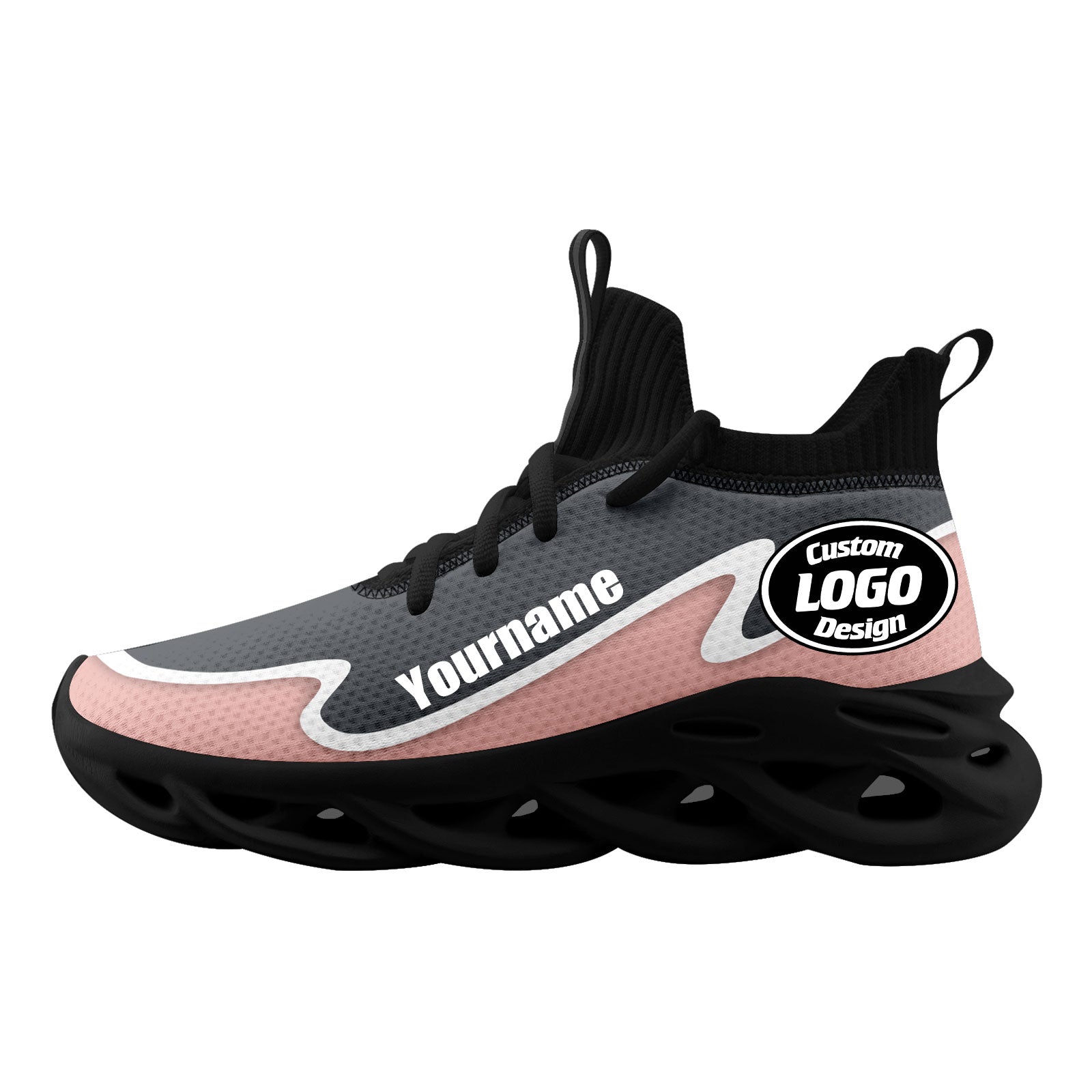 Custom Gray & Pink Maxsoul Personalized Sneakers - Women's Fashion Athletic Shoes FN030A E020011 Size 15 | Perfect for Running, Gym Workouts & Casual Streetwear Style