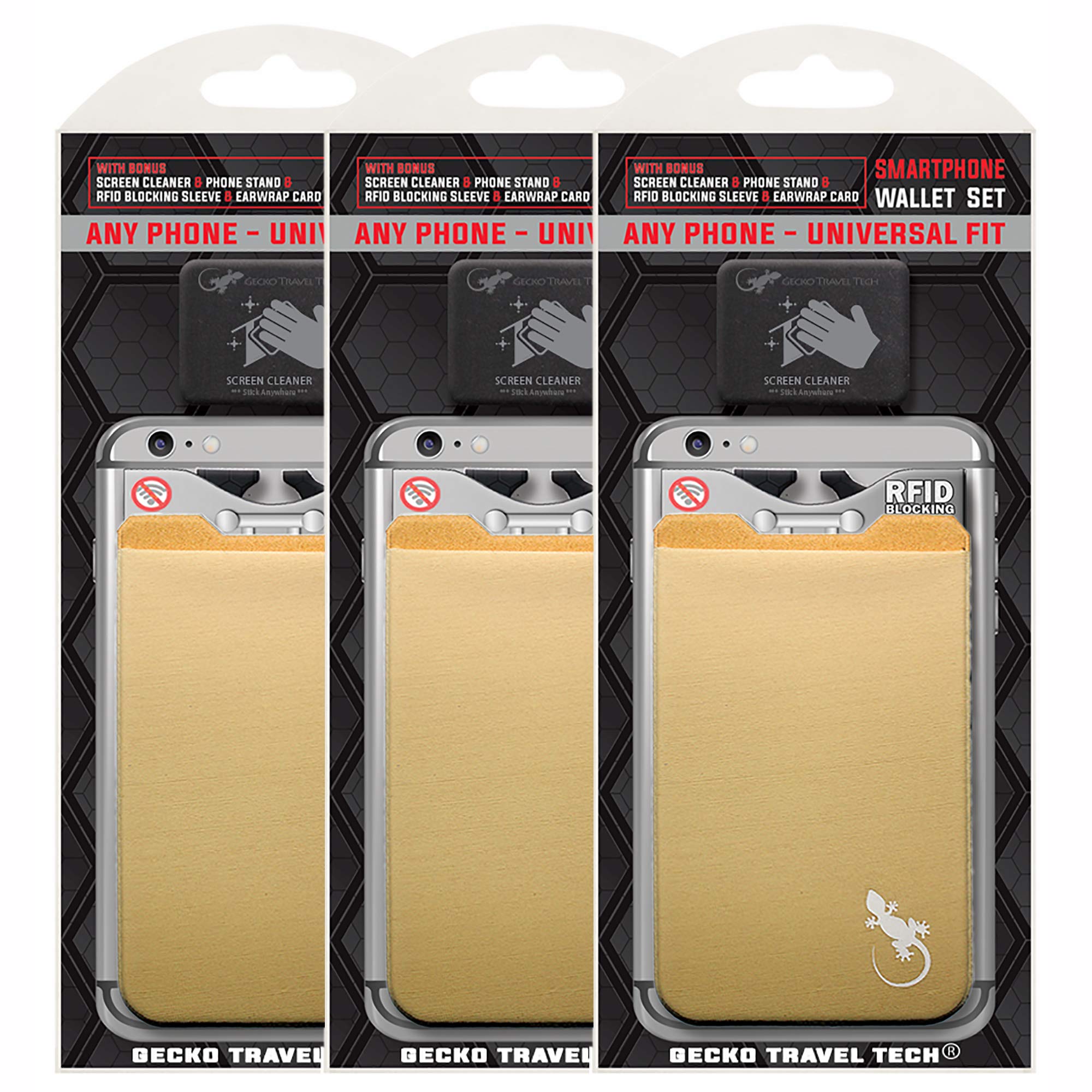 3 Pack Sticky Phone Wallet Card Holder - Slim Credit Card Holder for iPhone & Android - Beige x3 - Perfect for Travel, Gym & Everyday Use