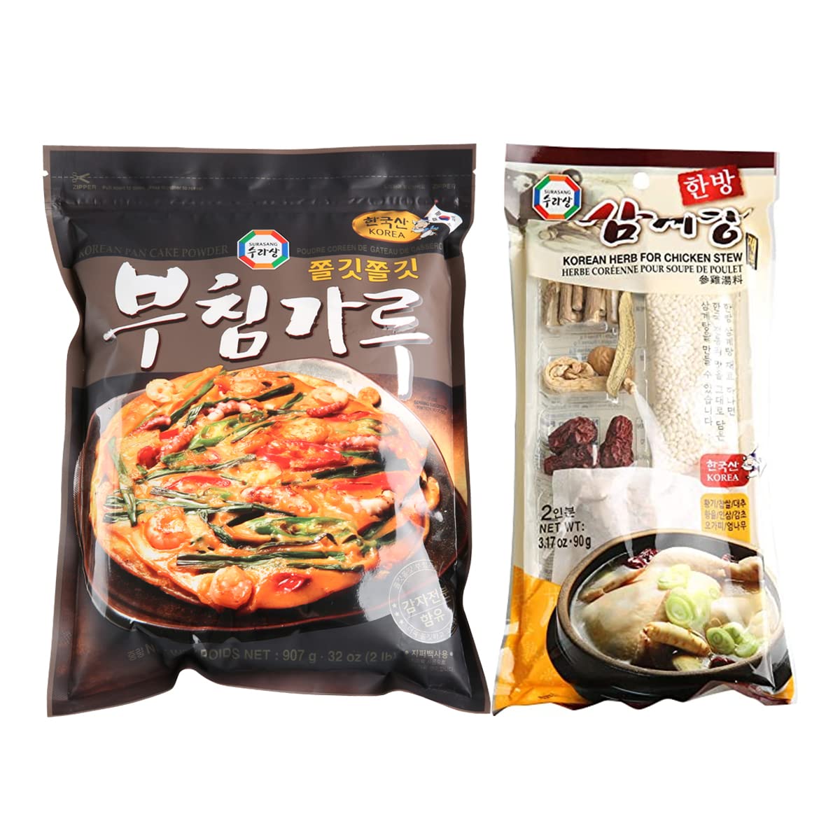 Premium Surasang Samgyetang Herb Kit for Authentic Korean Chicken Soup & Buchimgaru Pancake Mix - Traditional Korean Cooking, Home Meal Prep, Family Dinner & Asian Cuisine Lovers