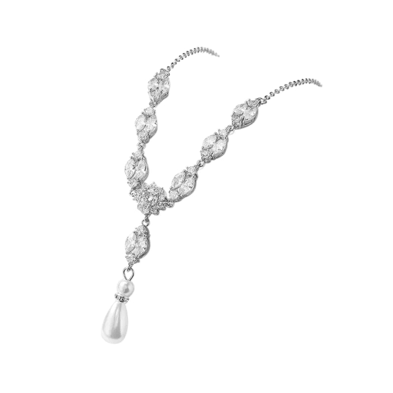 Elegant Pearl Drop Necklace with Swarovski Crystals - 925 Sterling Silver Pendant for Women | Perfect for Weddings, Anniversaries & Special Occasions