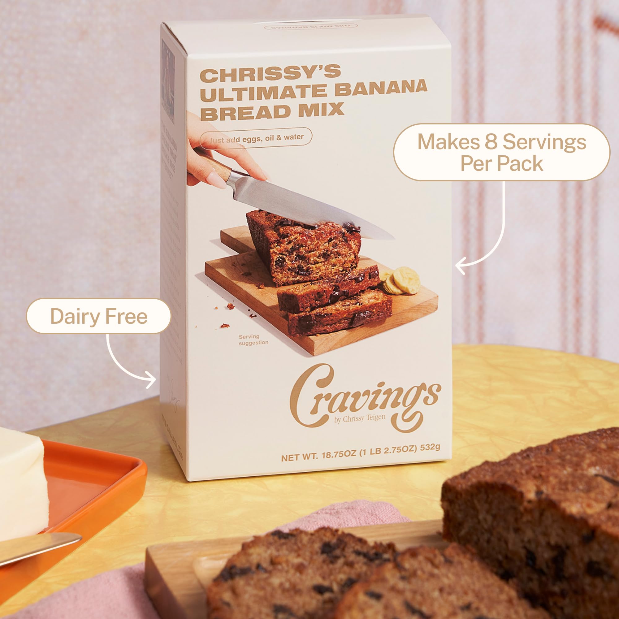 Chrissy Teigen Ultimate Banana Bread Mix - No Bananas Needed, Just Add Eggs, Oil & Water - Fast & Easy Baking - 18.75 oz (Pack of 3) - Perfect for Quick Breakfasts, Afternoon Snacks & Holiday Gift Giving