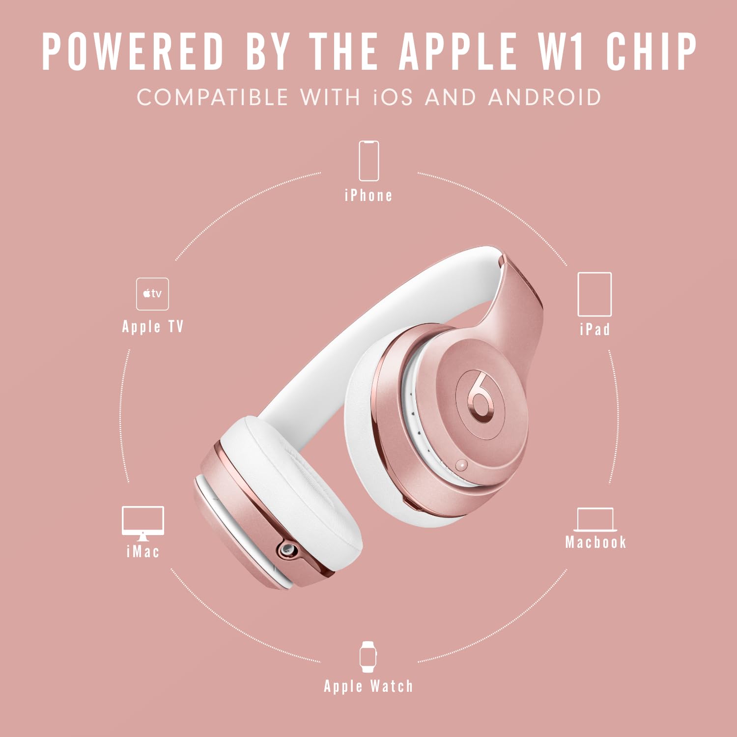 Beats Solo3 Wireless On-Ear Headphones with Apple W1 Chip - Bluetooth 5.0, 40-Hour Battery Life, Noise Isolation - Rose Gold (Latest Model) | Perfect for Workouts, Commuting & Travel