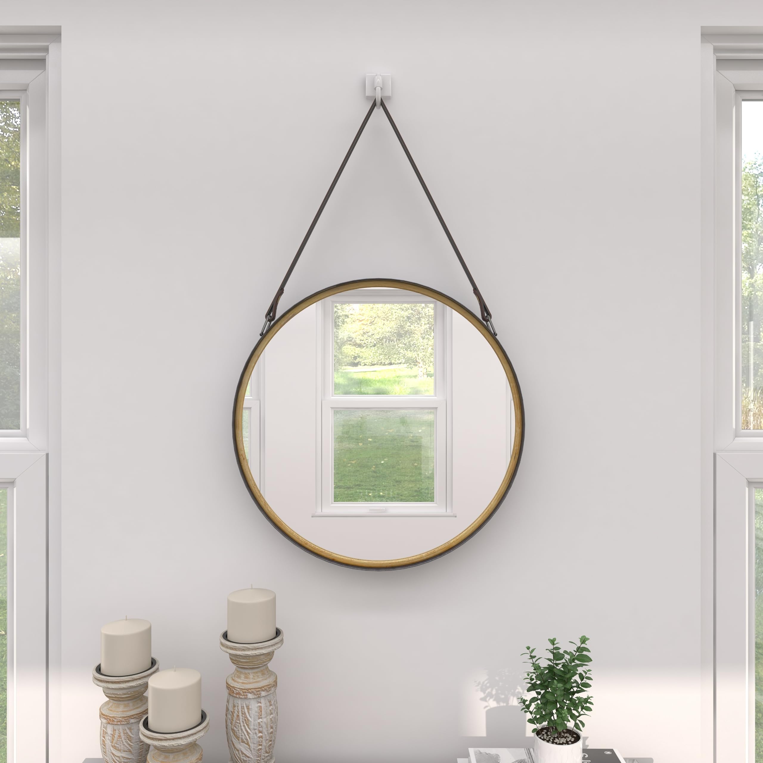Deco 79 Gold Metal Wall Mirror with Leather Strap - 20