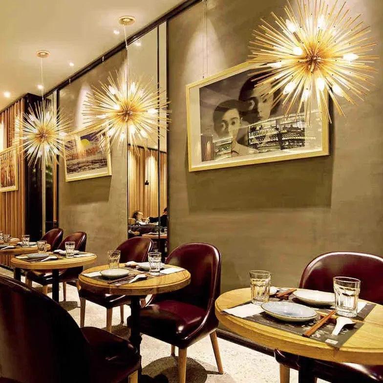 Modern Gold Star Shaped Long Needle Chandelier - Elegant Ceiling Light Fixture for Dining Room, Living Room, Bedroom Decor