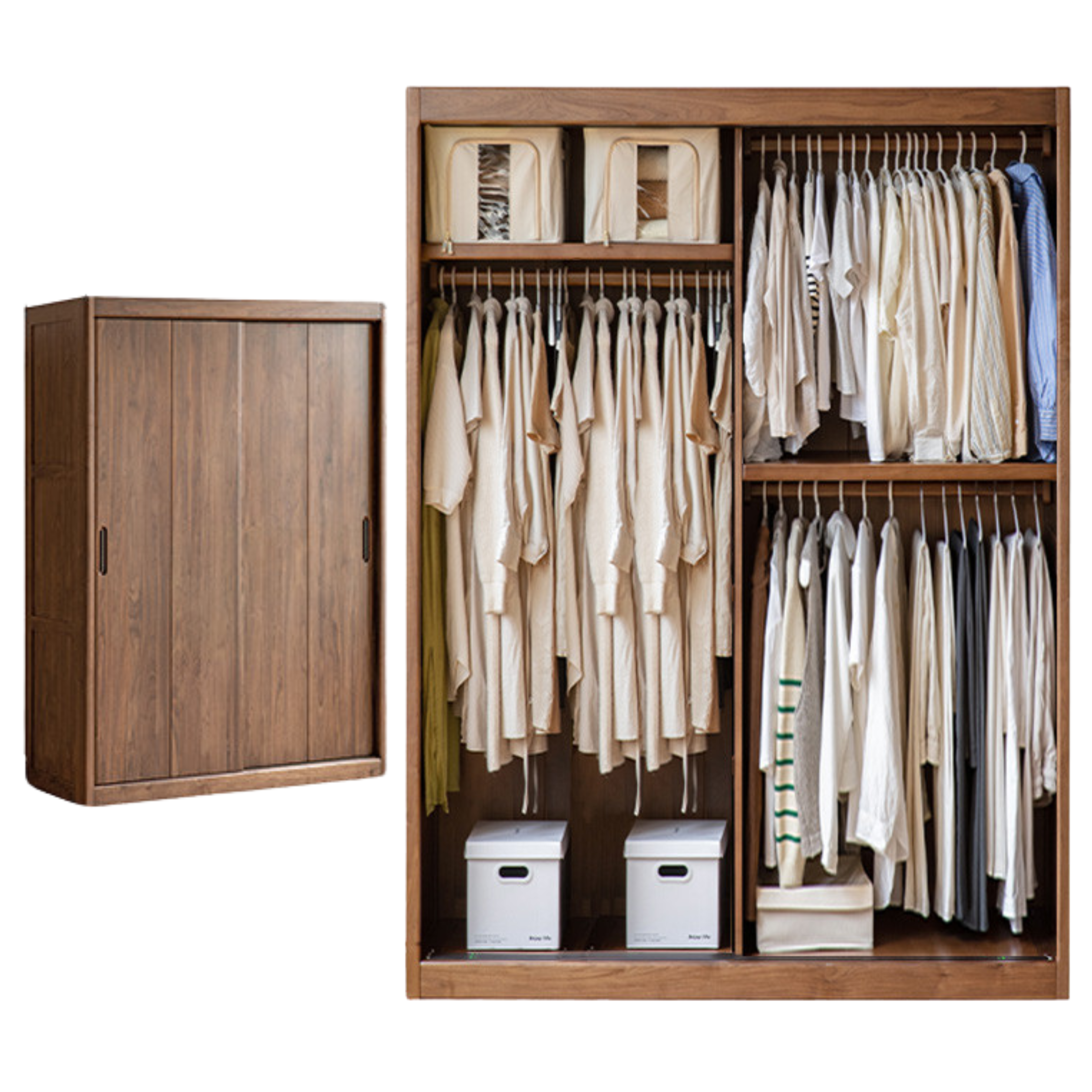 62.9x24.4x86.6 inch / 160x62x220 cm / Rich Dark Walnut color /  Sliding door wardrobe with hanging clothes