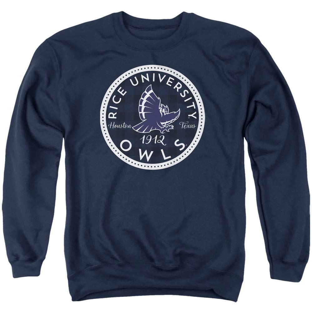 Rice University Official Plaid Badge Unisex Crewneck Sweatshirt - Navy Blue, Medium Size | Comfortable College Apparel for School Spirit, Campus Wear & Casual Outfits