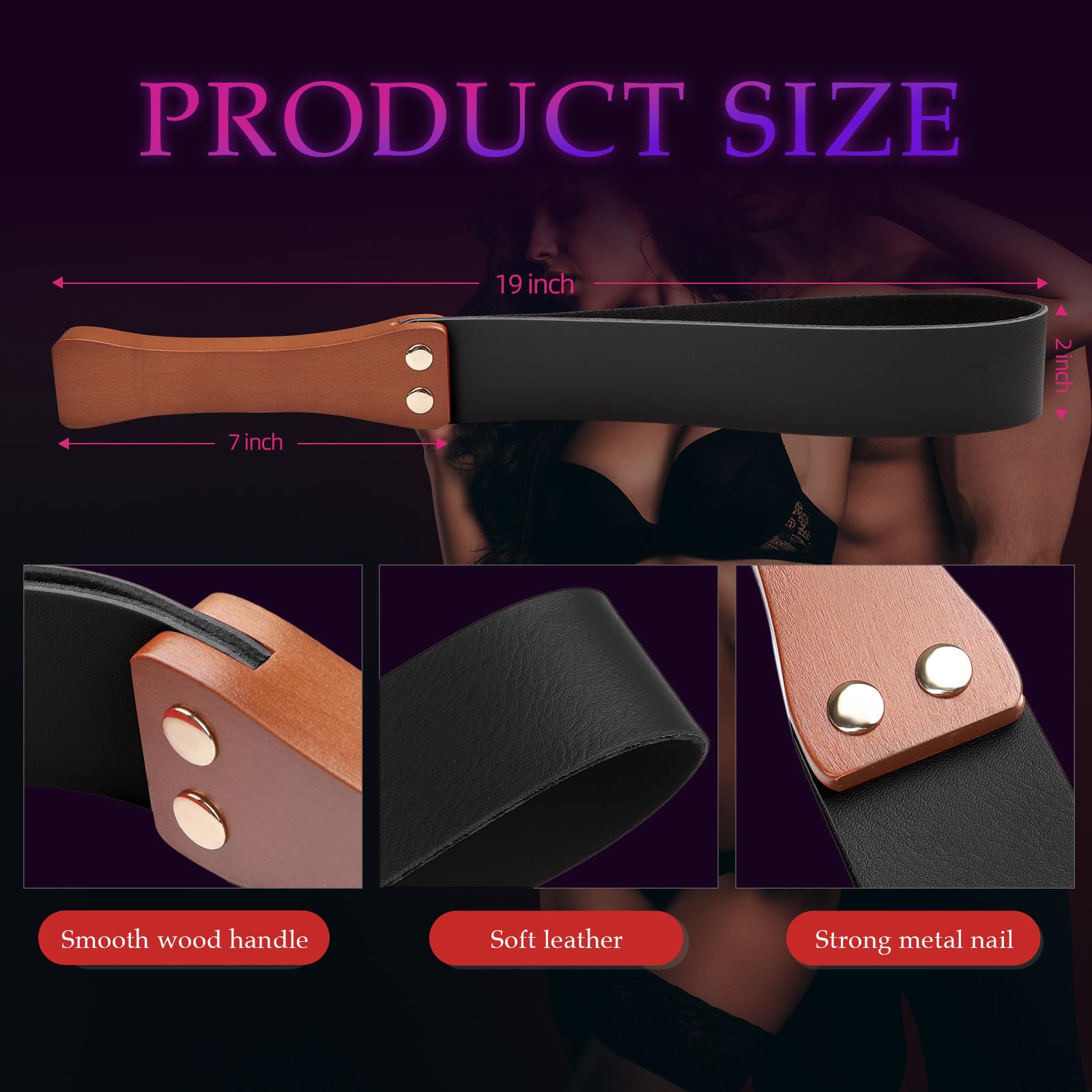 Leather BDSM Paddle Whip with Wooden Handle - Adult Role Play Toy for Couples - Perfect for Spanking, Bondage, and Sensual Play in the Bedroom