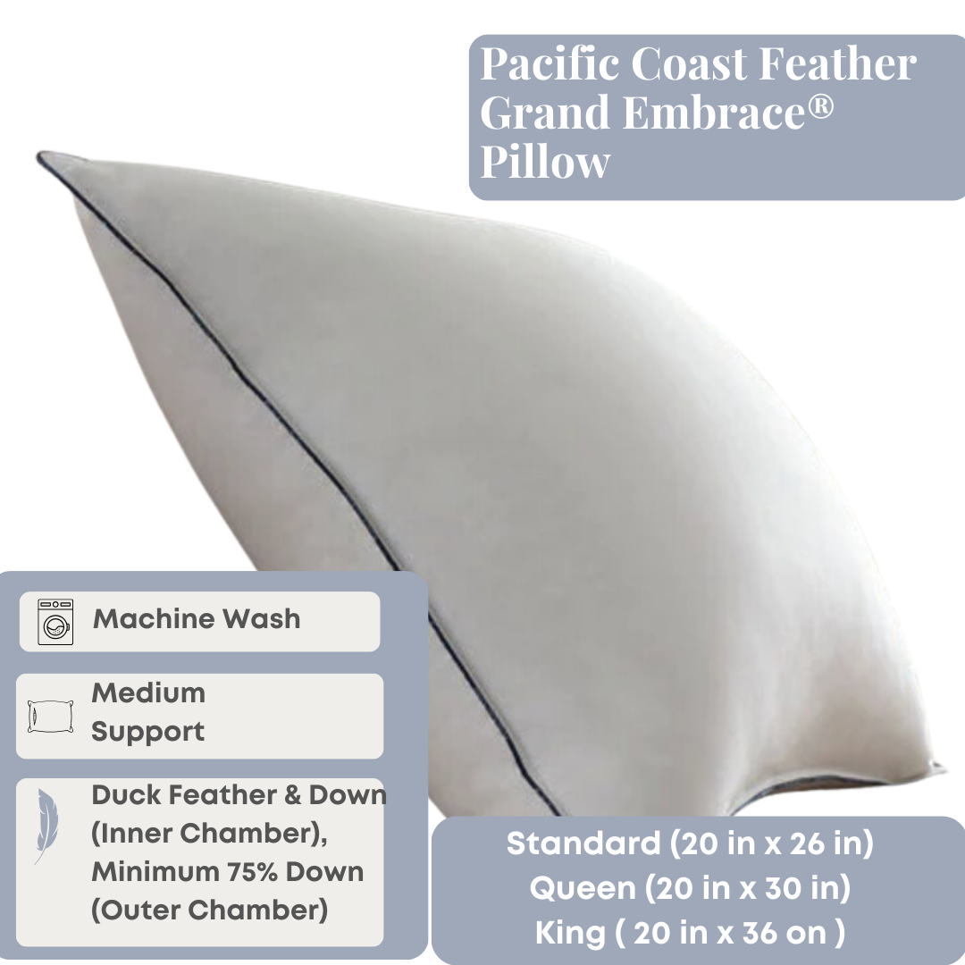 Pacific Coast Feather Grand Embrace® Pillow with Organic Cotton Cover - Hypoallergenic & Breathable for Ultimate Comfort - Perfect for Side Sleepers & Neck Support in Bedroom or Guest Room