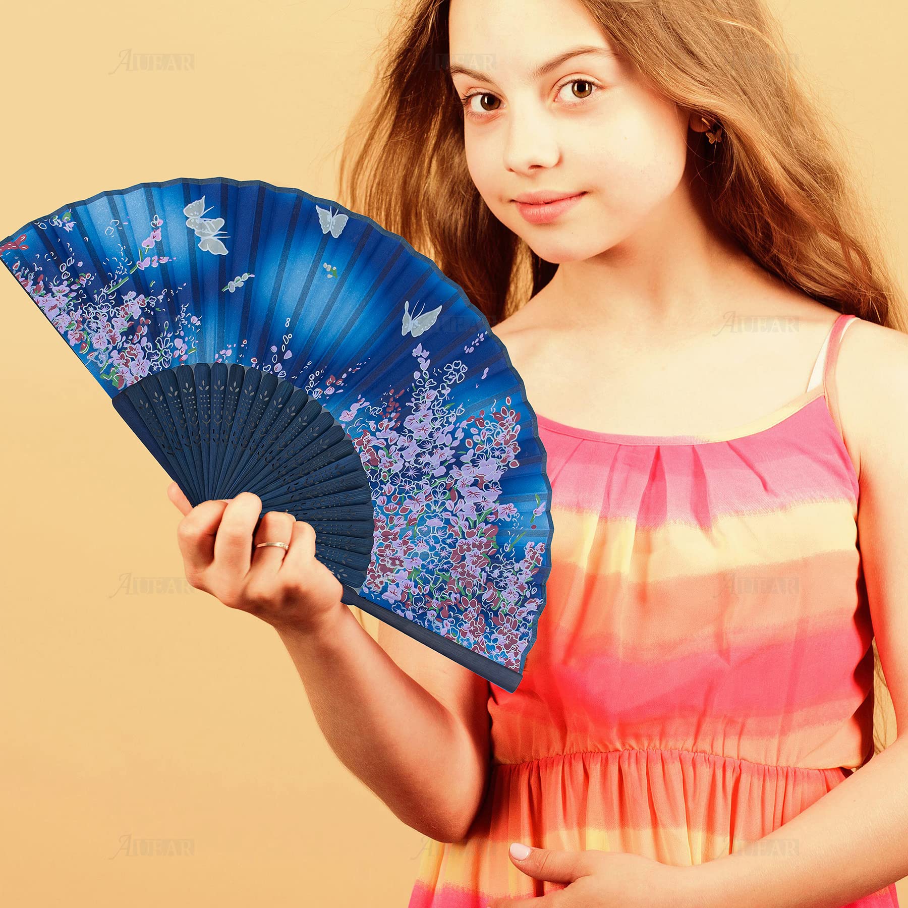 4Pcs Handheld Bamboo Folding Fans with Mist - Portable Mini Chinese Paper Fan for Rave, Home Decor & Summer Cooling | Perfect for Parties, Weddings & Asian-Themed Events
