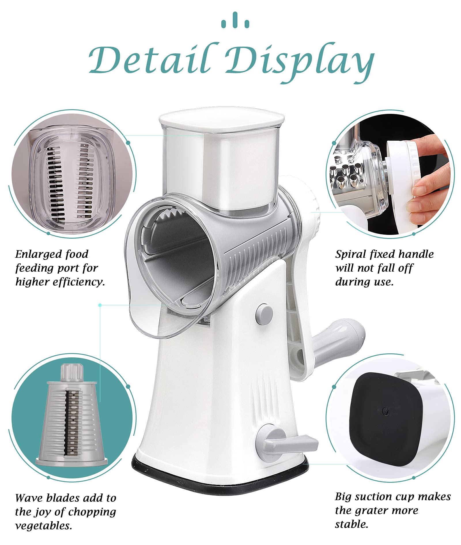 5-in-1 Rotary Cheese Grater Shredder - Manual Kitchen Mandolin Slicer for Cheese, Vegetables, Nuts & More | Perfect for Grating Parmesan, Shredding Carrots, Slicing Cucumbers & Making Hash Browns | Ideal for Home Cooking, Meal Prep & Salad Making