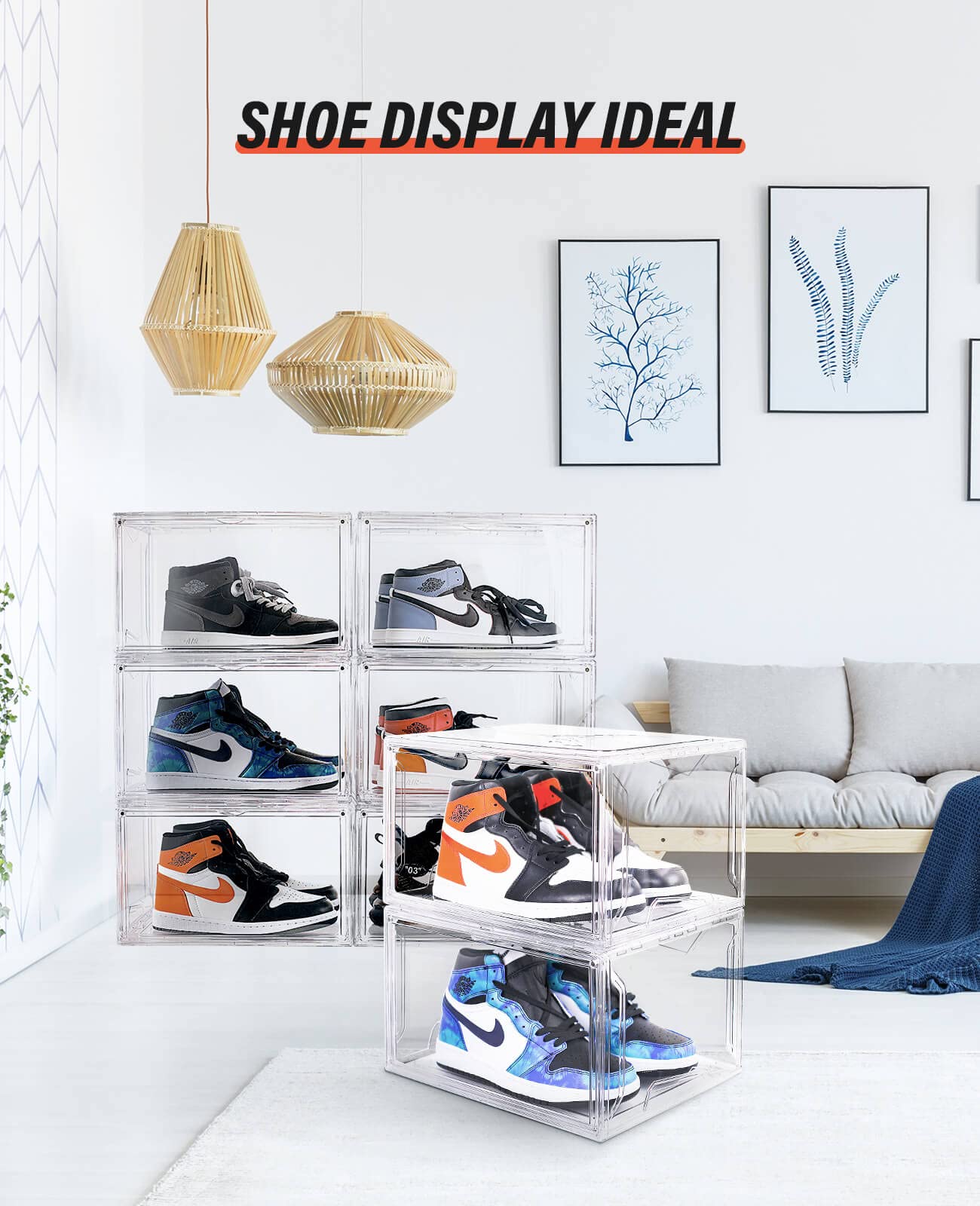 KDOR Clear Plastic Stackable Shoe Storage Boxes - 10 Pack with Magnetic Door, Acrylic Display Case for Sneakers | Fits Up to US Men's Size 15 | Strong & Durable for Closet, Bedroom, or Retail Store Organization