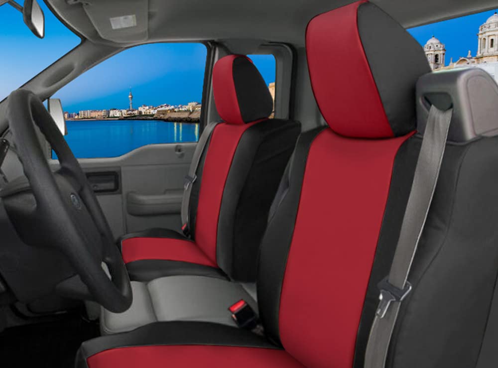 Custom Fit Neoprene Seat Covers for 2004-2008 Ford F150 Pickup Truck - Red Rose & Black Sides (Driver & Passenger) - Durable Protection & Comfort for Work & Road Trips