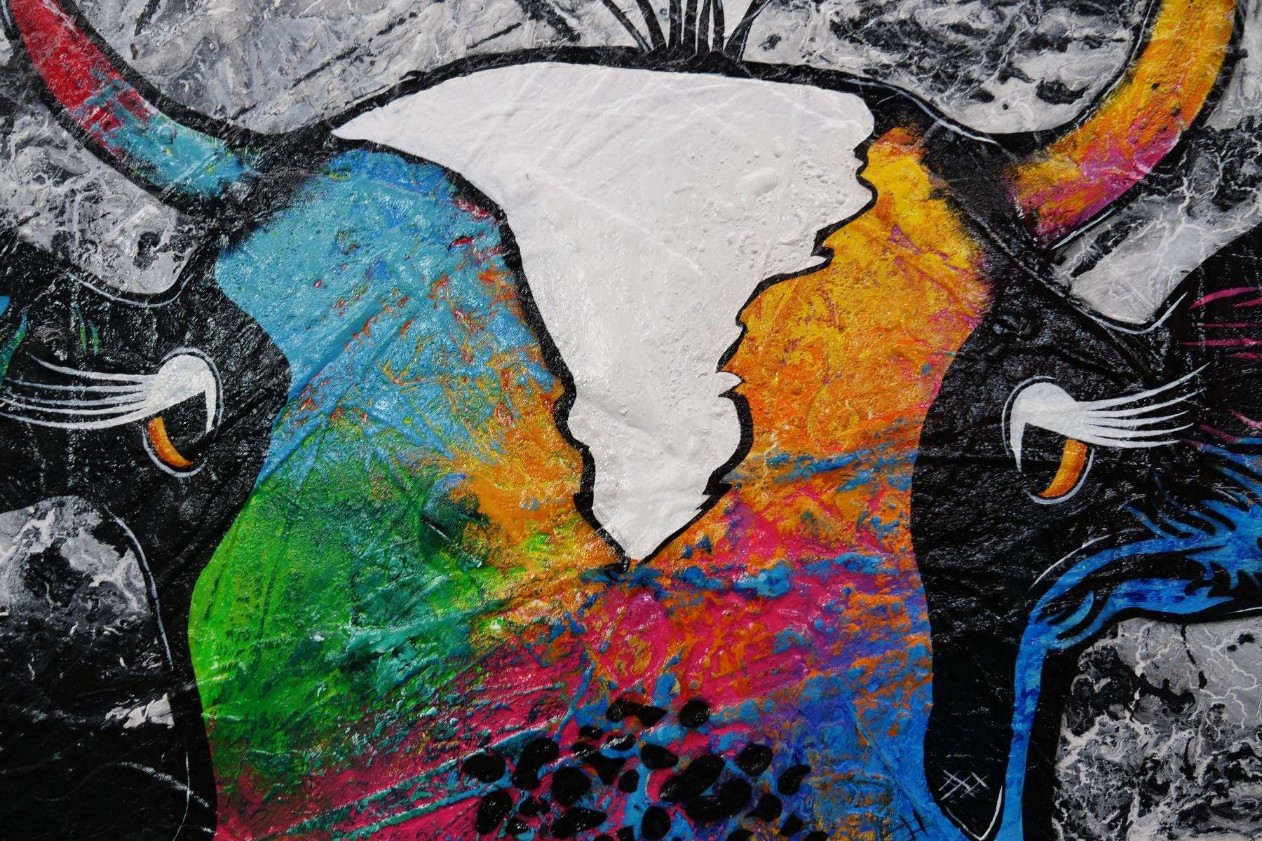Lickety Sterling 120cm x 120cm Cow Urban Pop Art Textured Canvas Painting - Modern Home Decor for Living Room, Bedroom & Office Wall Art