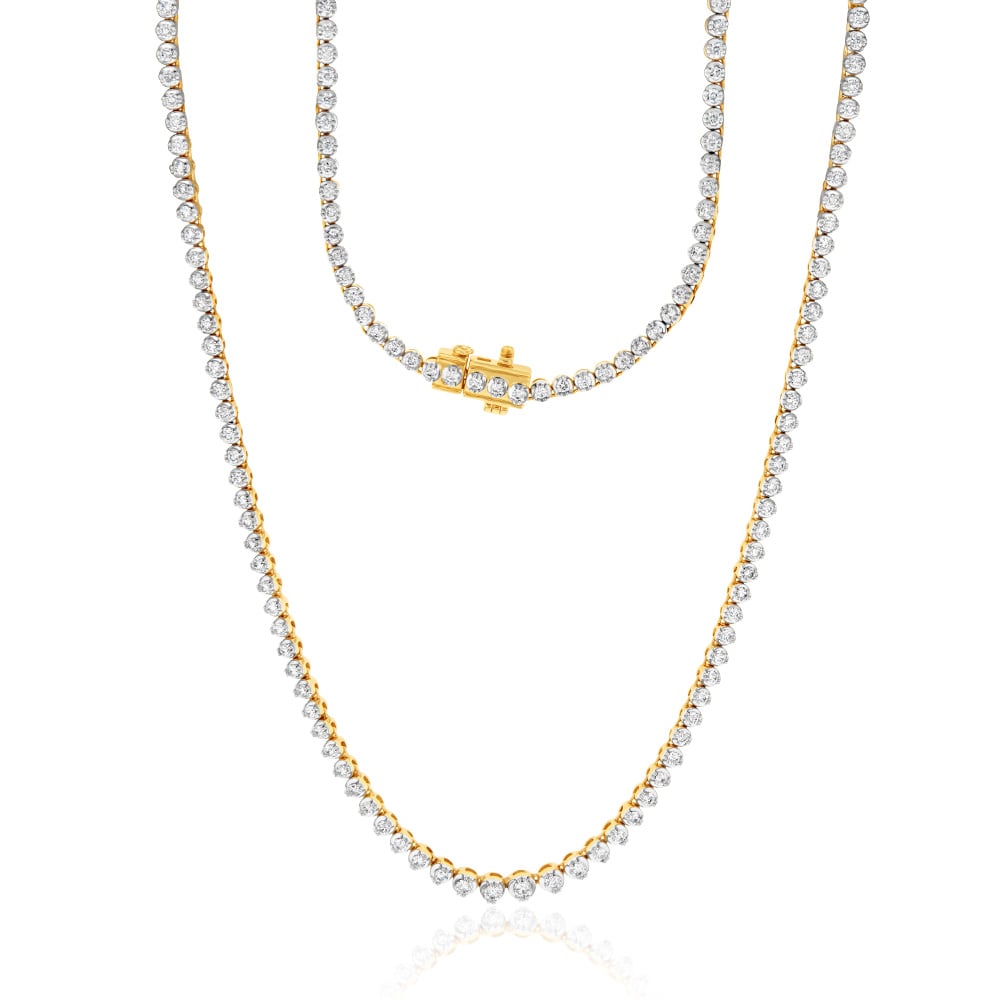 14K Yellow Gold 3 Carat Diamond Necklace with 157 Brilliant Cut Diamonds - 43cm Chain Length | Elegant Jewelry Gift for Women, Perfect for Weddings, Anniversaries & Special Occasions
