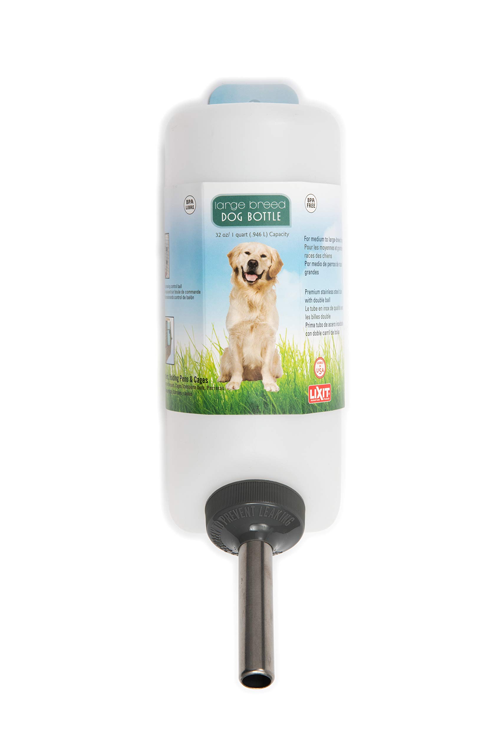 Lixit 32oz Large Dog Water Bottle - Portable Pet Water Dispenser for Hiking, Travel, and Outdoor Adventures