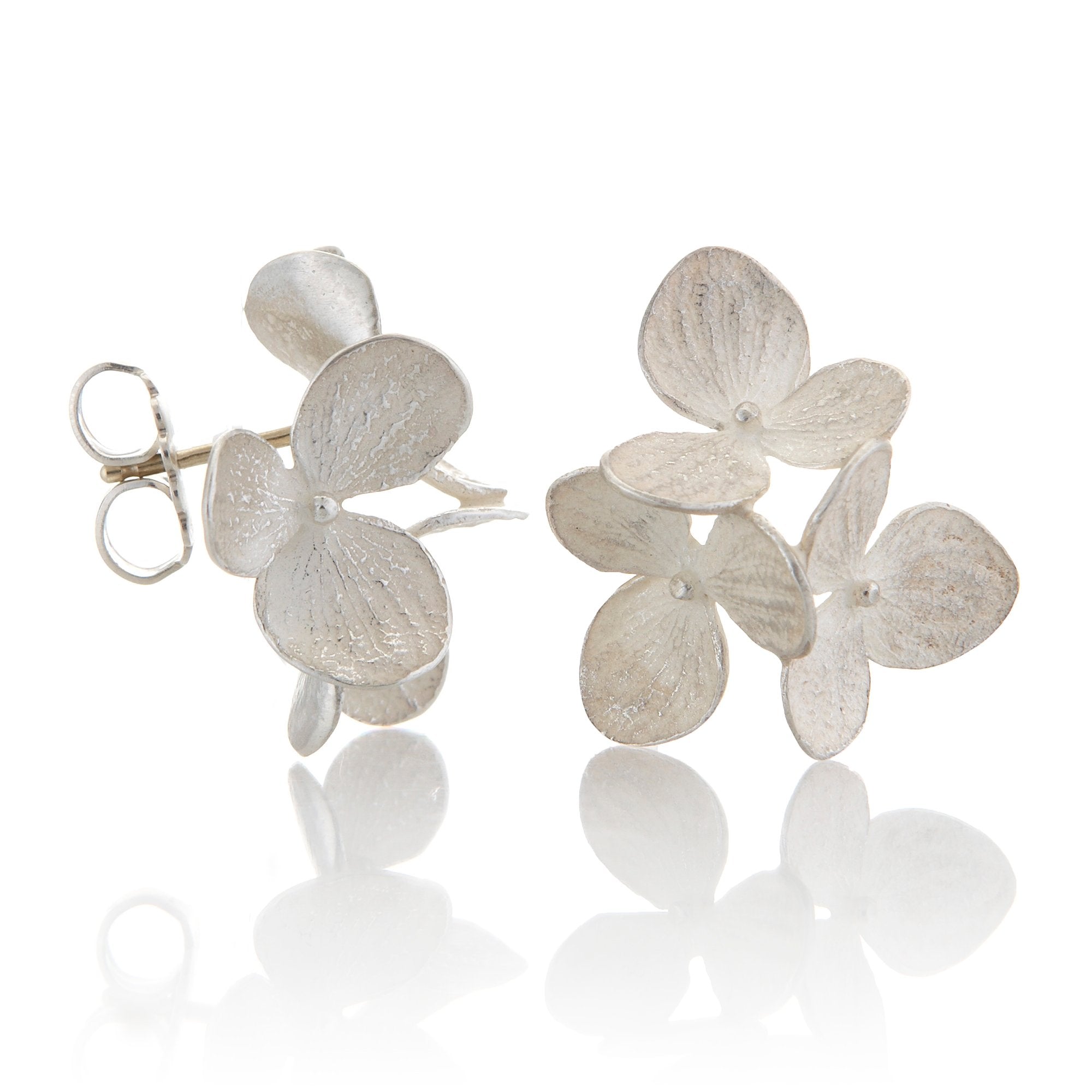 Sterling Silver Three-Part Baby Hydrangea Earrings for Women - Dainty Floral Stud Earrings for Daily Wear, Gift Giving & Special Occasions