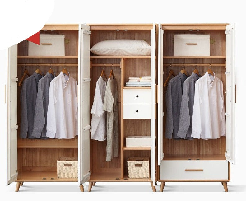 Solid Beech Wood Wardrobe Set - Modern Closet Organizer for Bedroom, Living Room & Office Storage