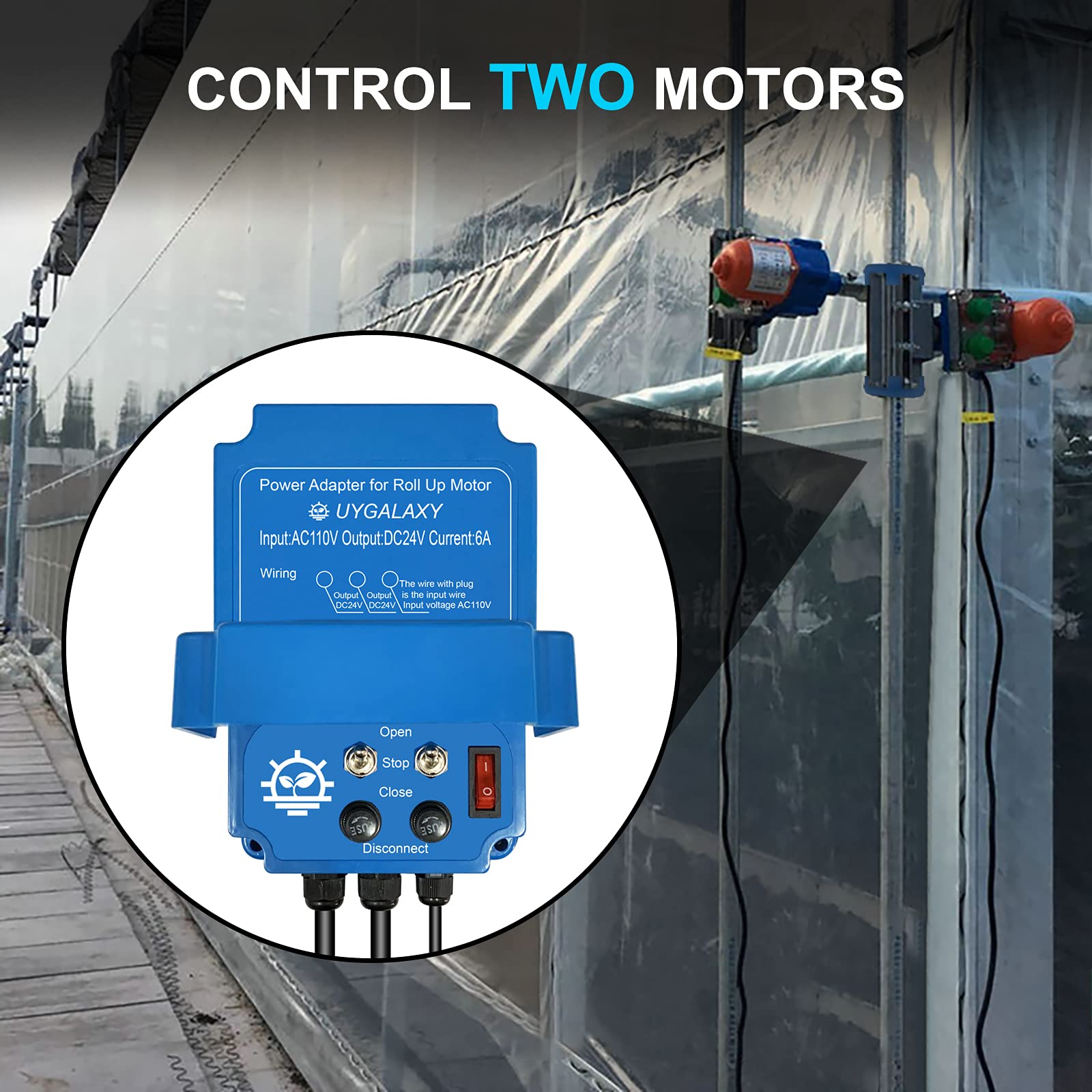UYGALAXY Greenhouse Roll Up Motor Controller - AC110V to DC24V Transformer, DPDT 3 Position Switch, Forward/Reverse Control for 2 Motors (Blue) - Perfect for Greenhouse Ventilation, Shade Systems & Agricultural Automation