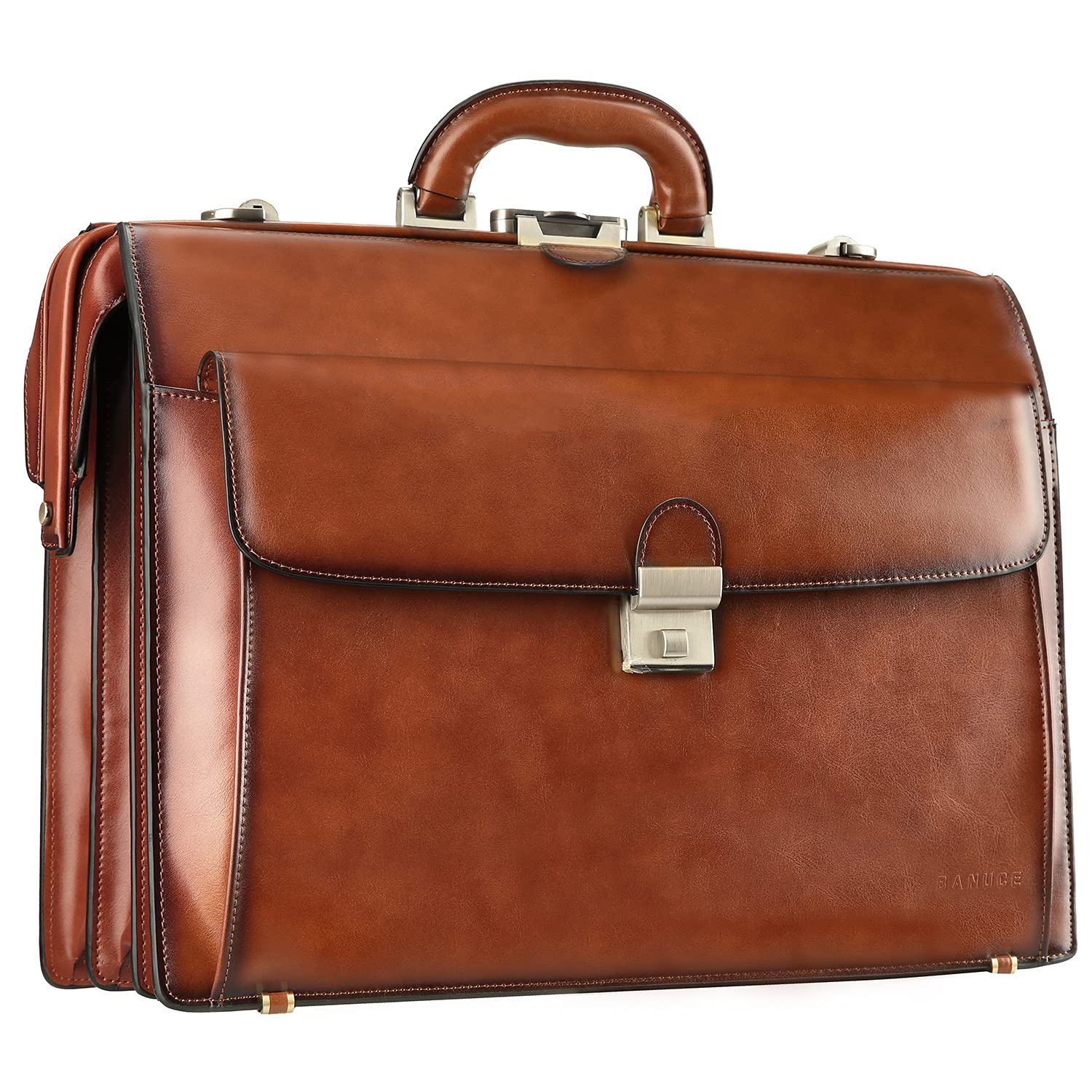 Premium Leather Briefcase for Men - Lockable 15.6