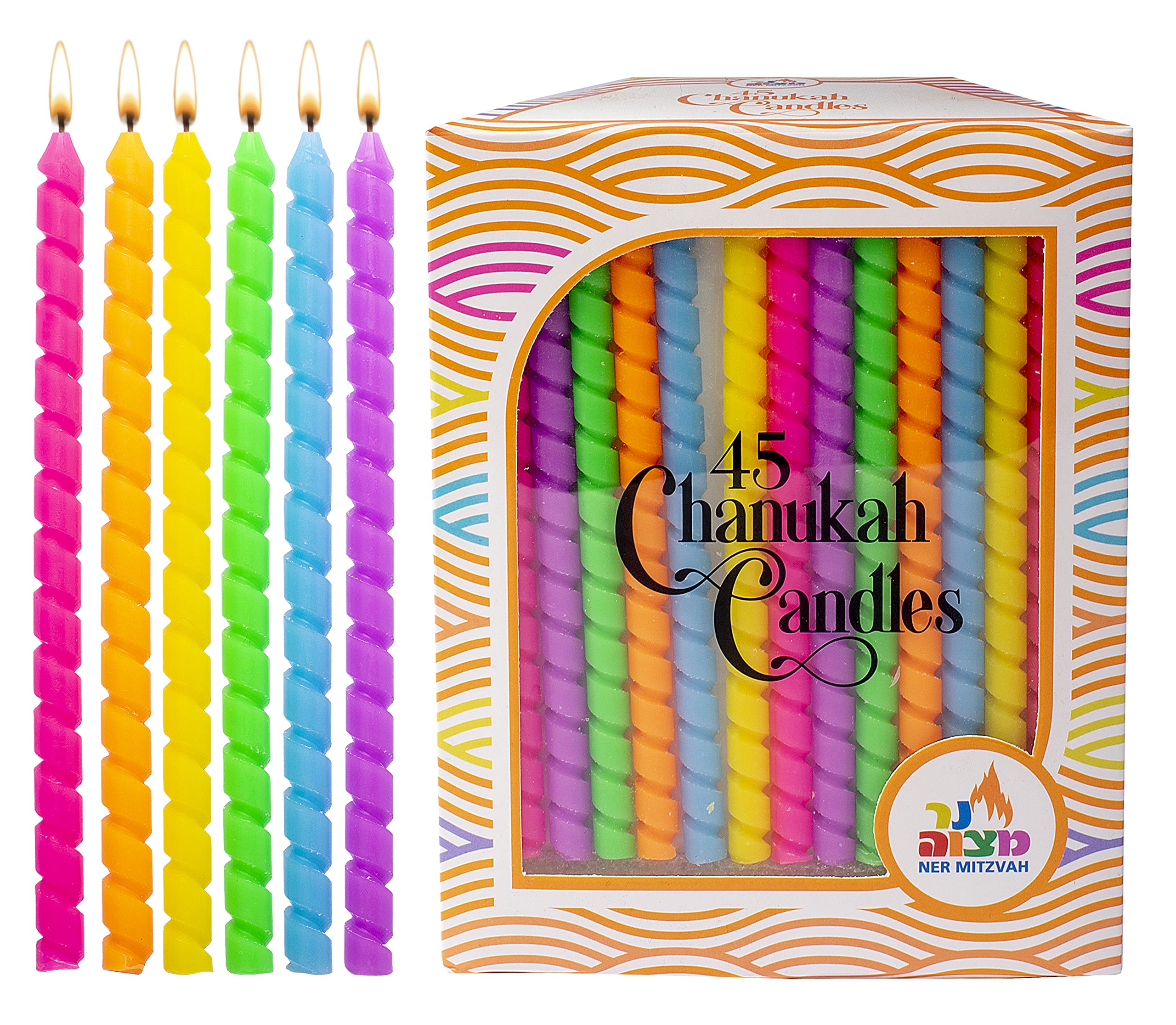 Premium Dripless Hanukkah Candles - Spiral Multicolored Chanukah Candles for Menorah (45-Pack) | Fits Most Menorahs, High-Quality Wax for All 8 Nights | Perfect for Home Celebrations, Synagogue Lighting & Holiday Decorations