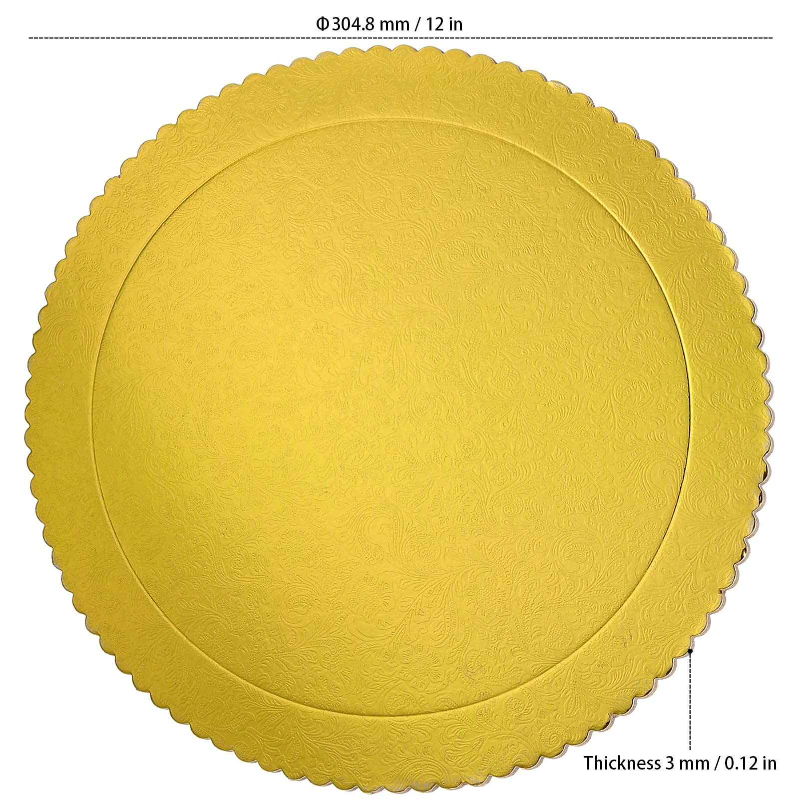 20-Pack 12-Inch Round Cake Boards - Food Grade Gold Laminated Greaseproof Cardboard Cake Drums - Disposable & Reusable for Cakes, Pizzas, Tarts - Perfect for Baking, Decorating, and Serving at Parties, Weddings, and Events
