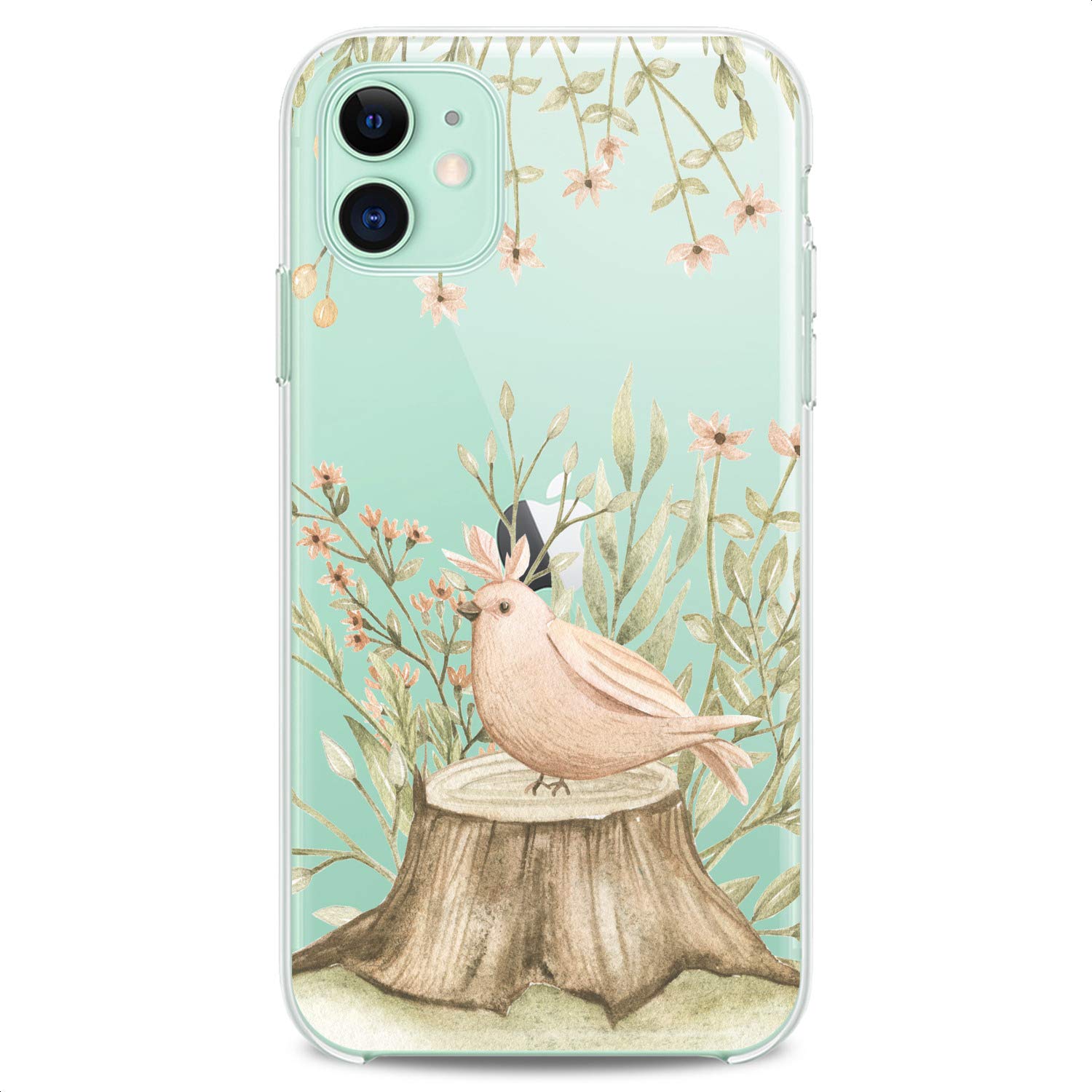 Premium Flexible TPU Phone Case for iPhone 16/15/14/13/12/11 Pro Max/Plus/Mini/XS/XR/X/8+/7/6/5/SE - Cute Floral Print Design with Birds & Flowers - Slim Protective Clear Silicone Cover for Women & Girls - Perfect for Everyday Use, School, Work & Travel