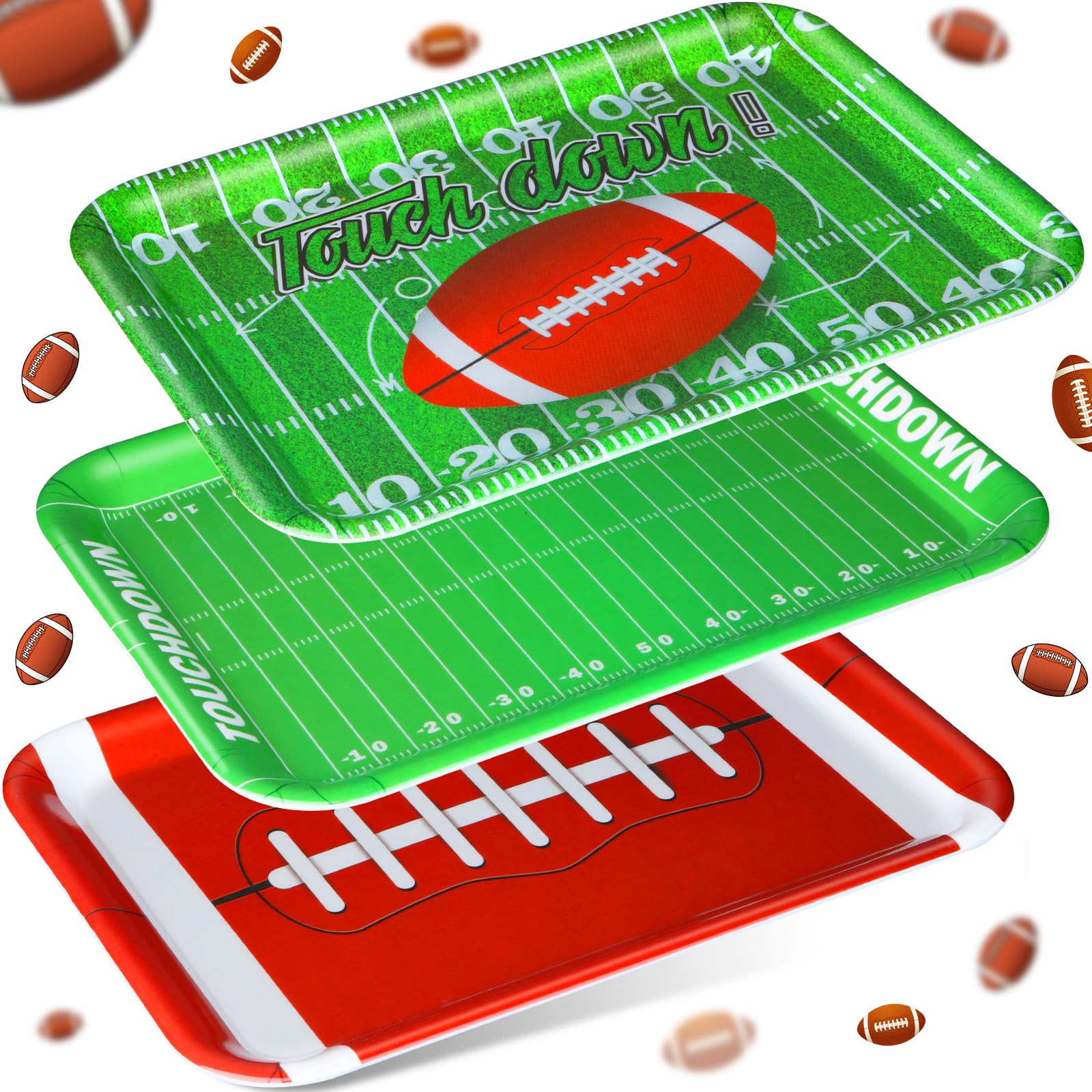 Zubebe 3-Pack 13x10 Inch Football Serving Trays & Platters - Reusable Football Party Decor for Snacks, Cookies, Desserts | Perfect for Super Bowl, Tailgating, Game Day & Sports Themed Events