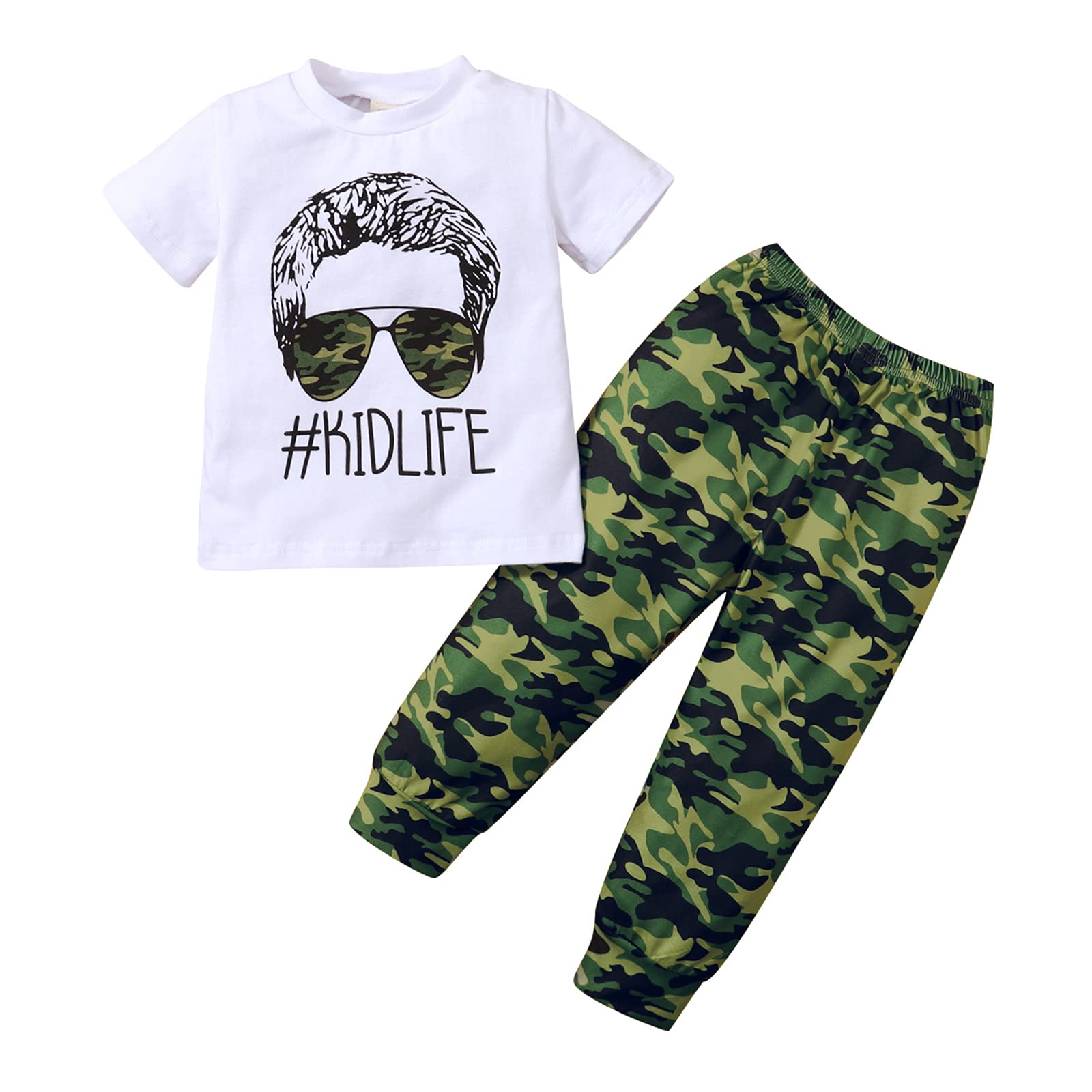 Toddler Summer Outfit Set - Boys & Girls Short Sleeve Shirt with Camo Leopard Print Pants | Playtime, Daycare & Outdoor Adventures