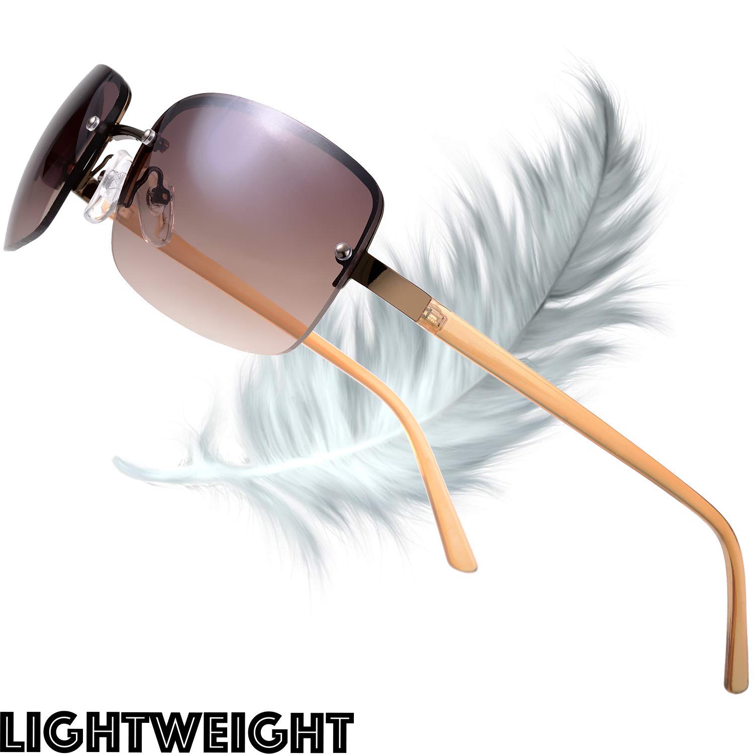 Stylish Minimalist Semi-Rimless Rectangular Sunglasses for Men & Women - UV Protection Fashion Eyewear - Perfect for Driving, Beach & Outdoor Activities