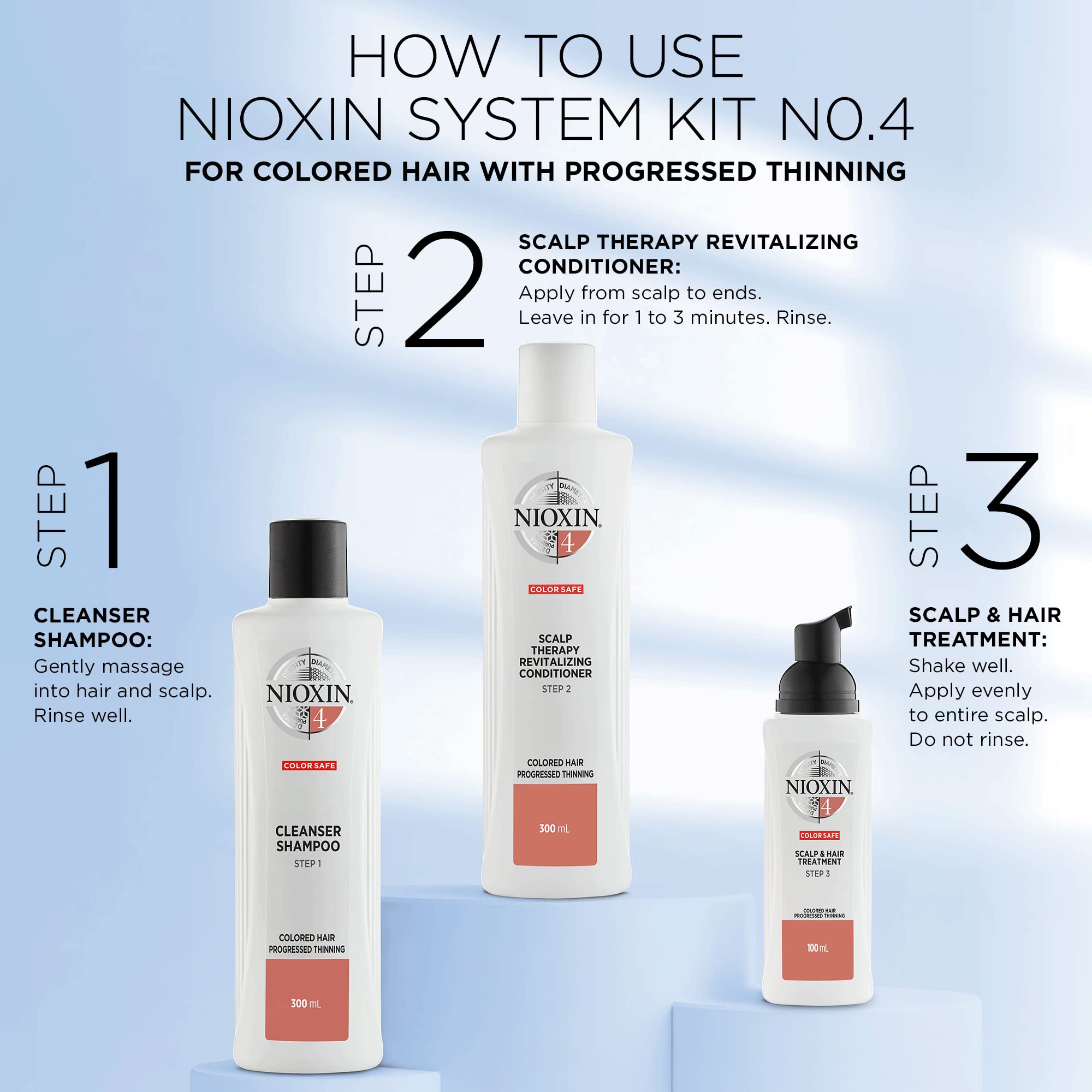 Nioxin System 4 3-Part Kit for Colored Hair with Thinning Treatment | Scalp Therapy & Hair Thickening Solution | For Progressive Hair Loss & Volume Boost | Perfect for Daily Hair Care Routine & Salon-Quality Results at Home