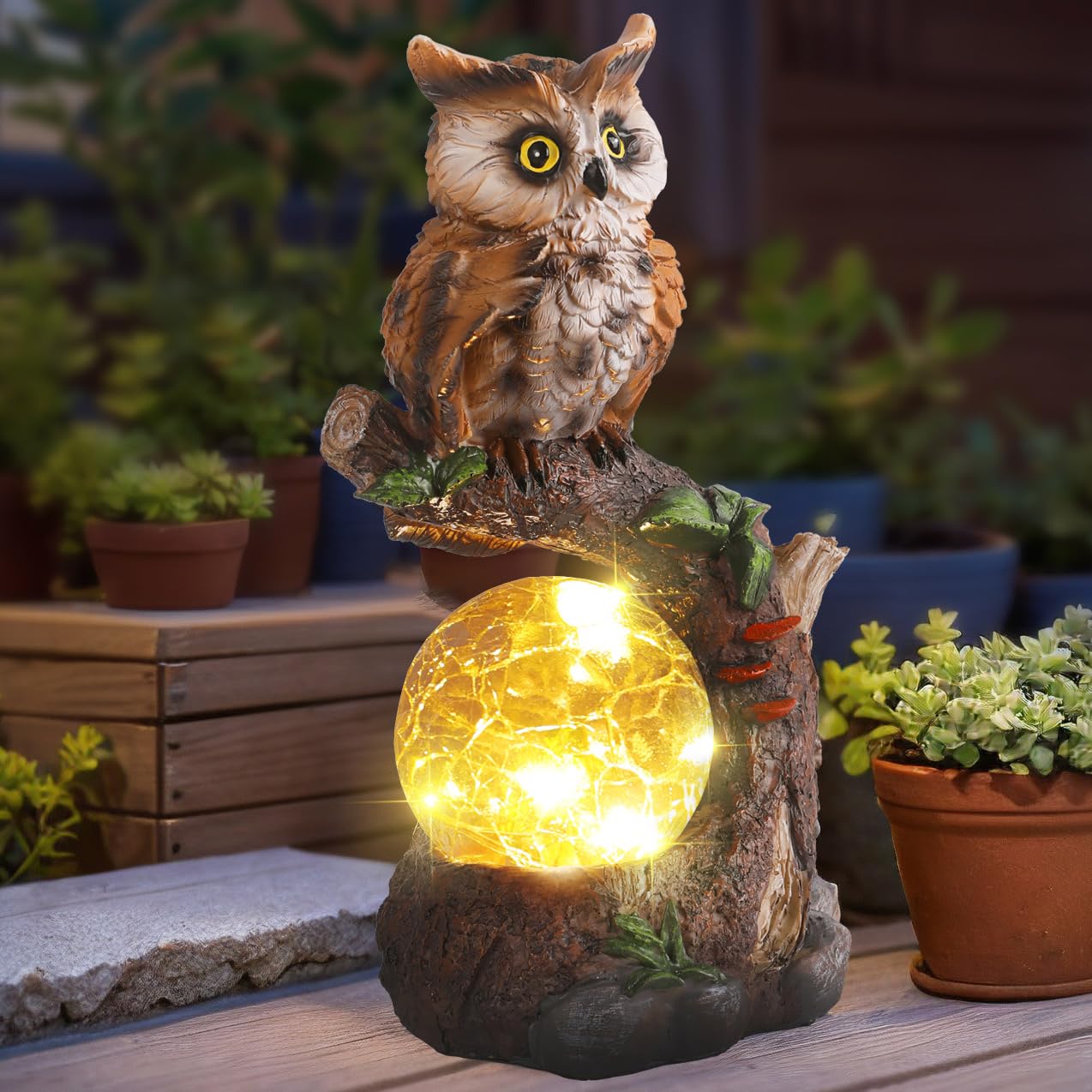 Solar Powered Owl Garden Statue with Glass Ball Light - Outdoor Lawn & Yard Decor, Unique Housewarming Gift for Women & Mothers - Perfect for Patio, Garden Pathways, and Front Porch Decorations